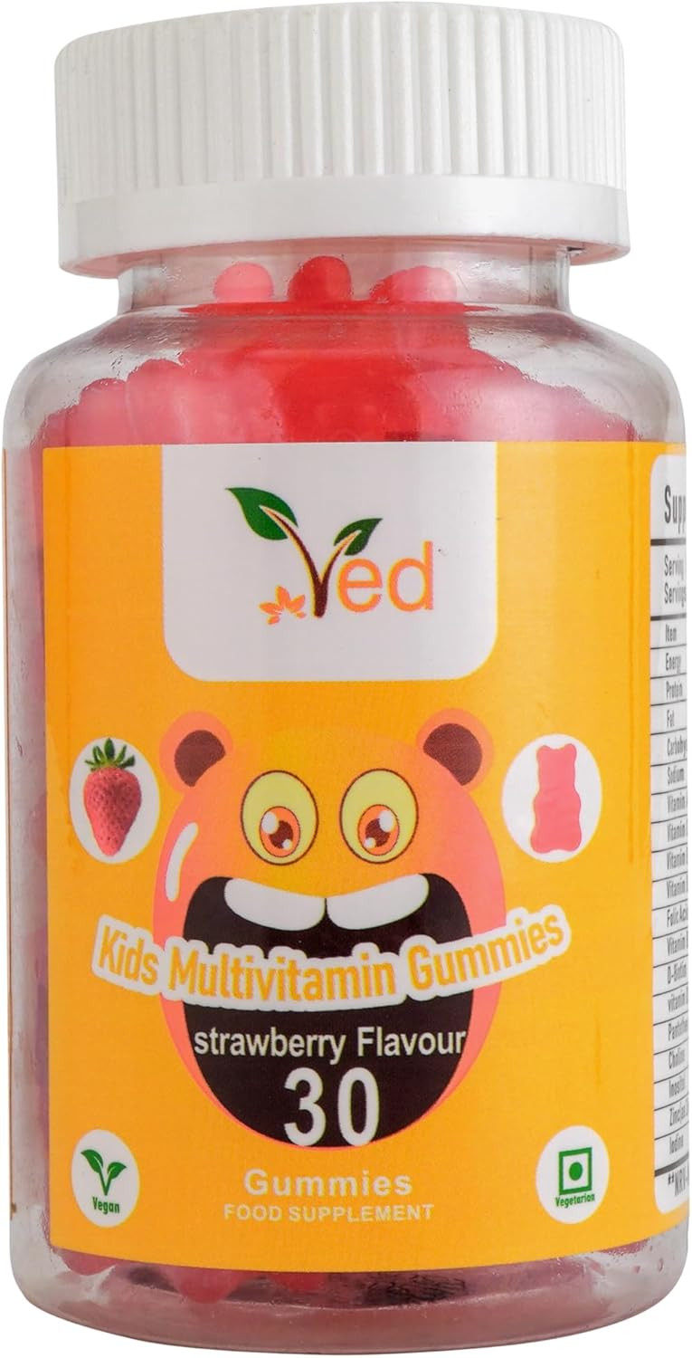 Multivitamin Gummies Kids,15 Day Supply, Natural Strawberry Flavour, 30 Chewable Vegan Gummies, Vegetarian Friendly, Energy & Immune System, Kids Multivitamin Gummies, GMO & Gluten Free