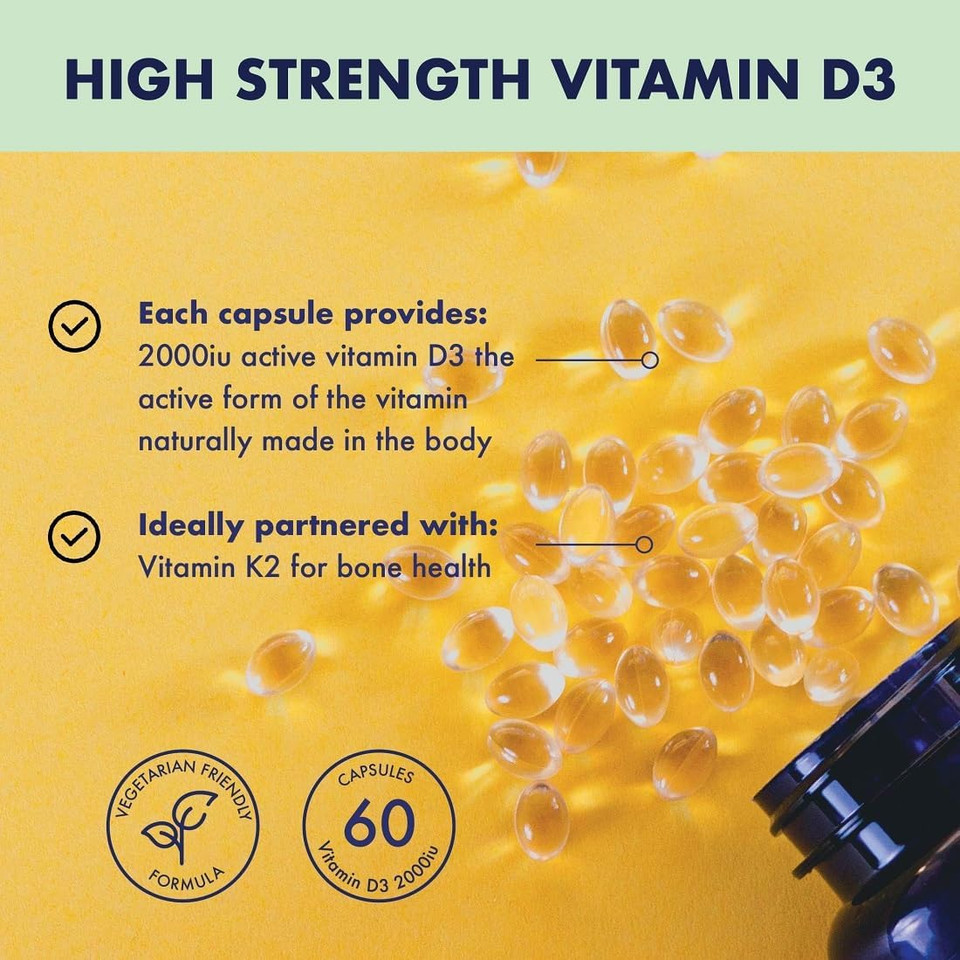 Higher Nature - High Strength - Vitamin D3 2000iu - Immune System Support - Bone & Muscle Support - Vegetarian Friendly - 60 Capsules Higher Nature - High Strength - Vitamin D3 2000iu - Immune System Support - Bone & Muscle Support - Vegetarian Friendly - 60 Capsules