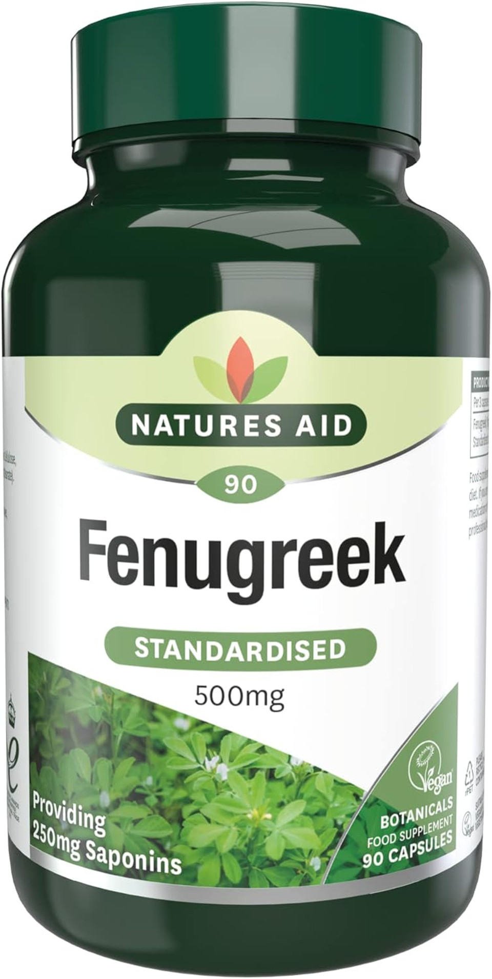 Natures Aid Fenugreek 500mg  High Strength Vegan Supplement for Daily Wellness  Supports Digestion, Metabolism & Energy  Gluten-Free, Non-GMO, Natural Extract  90 Capsules