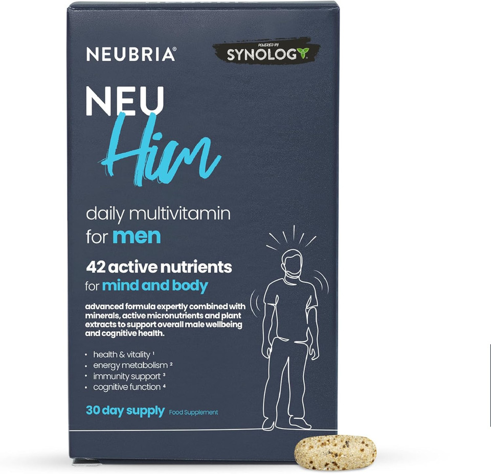 NEUBRIA NEU HIM Multivitamin for Men with Botanicals - 42 Active Nutrients, Vitamin D3, Zinc, Iron, Herbal Extracts, Cognitive Formula Ideal for Active Lifestyles  UK Made, 30 Tablets NEUBRIA NEU HIM Multivitamin for Men with Botanicals - 42 Active Nutrients, Vitamin D3, Zinc, Iron, Herbal Extracts, Cognitive Formula Ideal for Active Lifestyles  UK Made, 30 Tablets