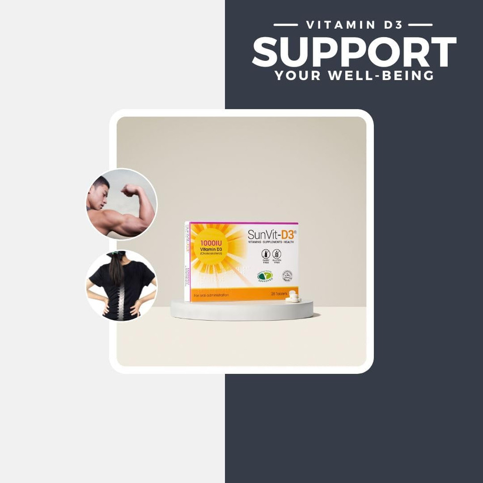 SunVit-D3 Vitamin D3 1000 iu - High Strength Vitamin D Tablets Support the Maintenance of Bone, Teeth, Muscle & Immune System | Made in UK & GMP Approved | Dairy & Gluten free - D3 Vitamins 28 Tablets SunVit-D3 Vitamin D3 1000 iu - High Strength Vitamin D Tablets Support the Maintenance of Bone, Teeth, Muscle & Immune System | Made in UK & GMP Approved | Dairy & Gluten free - D3 Vitamins 28 Tablets