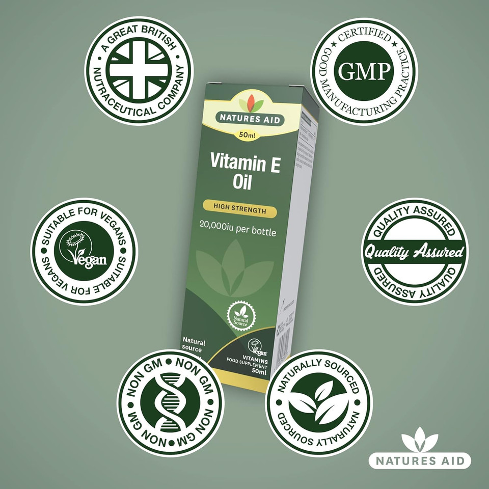 Natures Aid Vitamin E Oil 20,000iu 50ml  Natural Source Antioxidant for Skin & Cells  High Strength  Vegan  Non-GMO  Gluten-Free  Supports Healthy Skin Tone & Cardiovascular Health Natures Aid Vitamin E Oil 20,000iu 50ml  Natural Source Antioxidant for Skin & Cells  High Strength  Vegan  Non-GMO  Gluten-Free  Supports Healthy Skin Tone & Cardiovascular Health