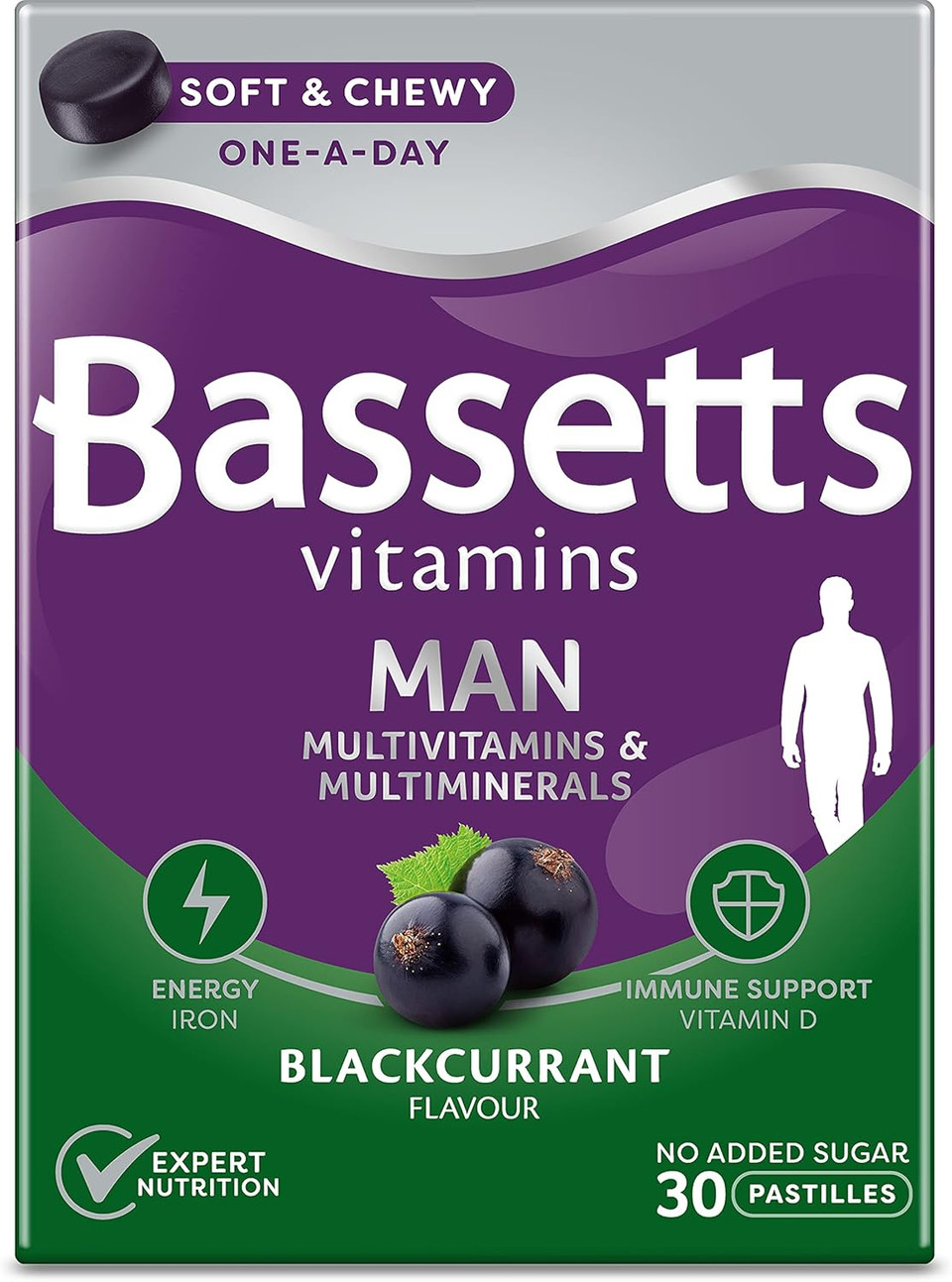 Bassetts Vitamins Man Multivitamins & Multiminerals Blackcurrant Flavour 30 Gummy Pastilles Bassetts Vitamins Man Multivitamins & Multiminerals Blackcurrant Flavour 30 Gummy Pastilles