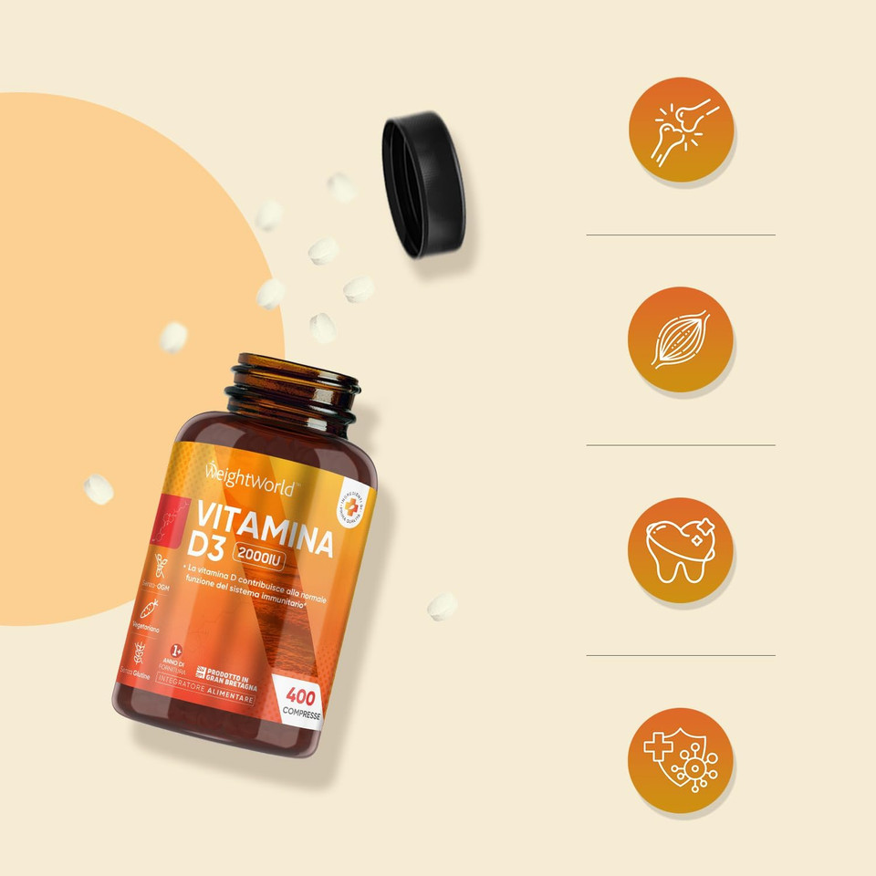 Vitamin D3 2000IU | 400 Tablets | 1+ Year Supply | 8mm Round Tablets | Vegetarian Friendly & Non-GMO | 1 a Day | Vitamin D Supplements | Made in Britain