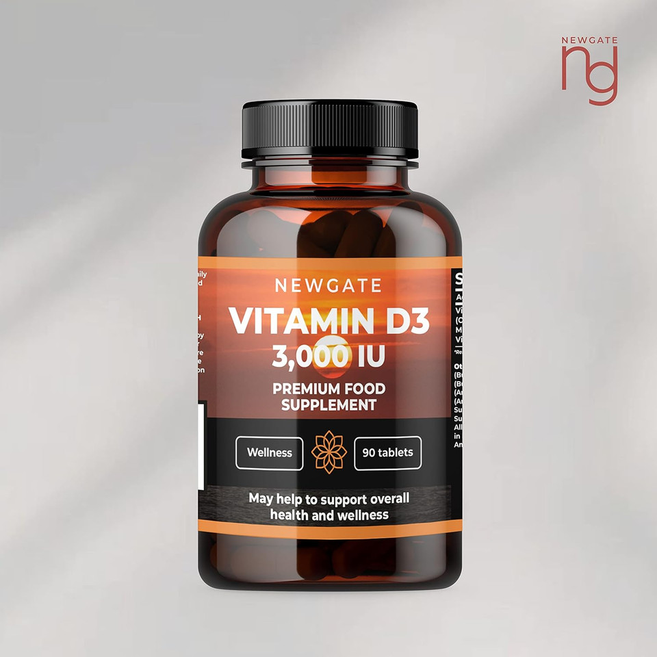 Newgate Labs Vitamin D3 3,000IU 90 High Strength Vegetarian Tablets - Nutritional Supplement - Fight Deficiency - Made in The UK - Halal - GMP Certified