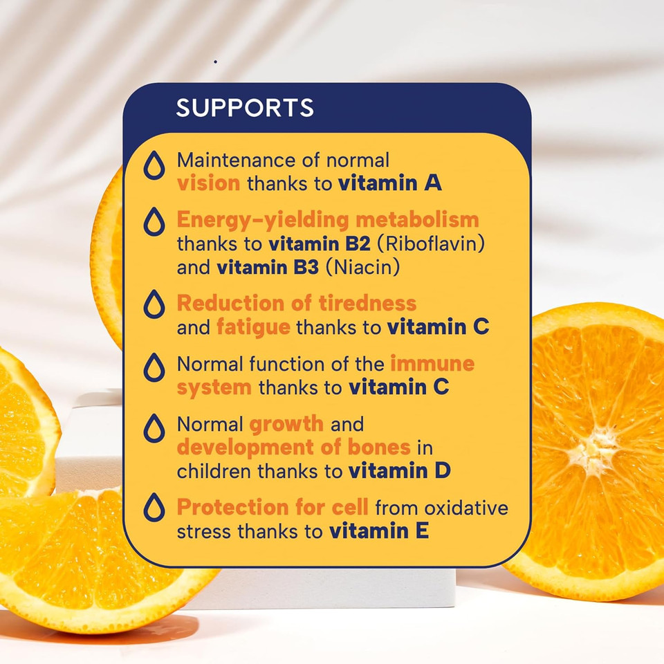 Minadex Traditional Multivitamin Liquid 150 ml  Vitamin A, B2, B3, D & E with Cod Liver Oil, Immune Support, Energy & Bone Health, Natural Orange Flavour,1-Month Supply, Spoon Included, Made in UK