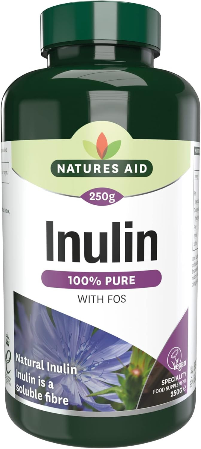 Natures Aid Inulin Powder 250g  Chicory Root Prebiotic Natural Soluble Fibre with FOS  Supports Gut Health & Digestion  High Fibre, Low Calorie - Vegan, Non-GMO, Gluten-Free - 100% Pure
