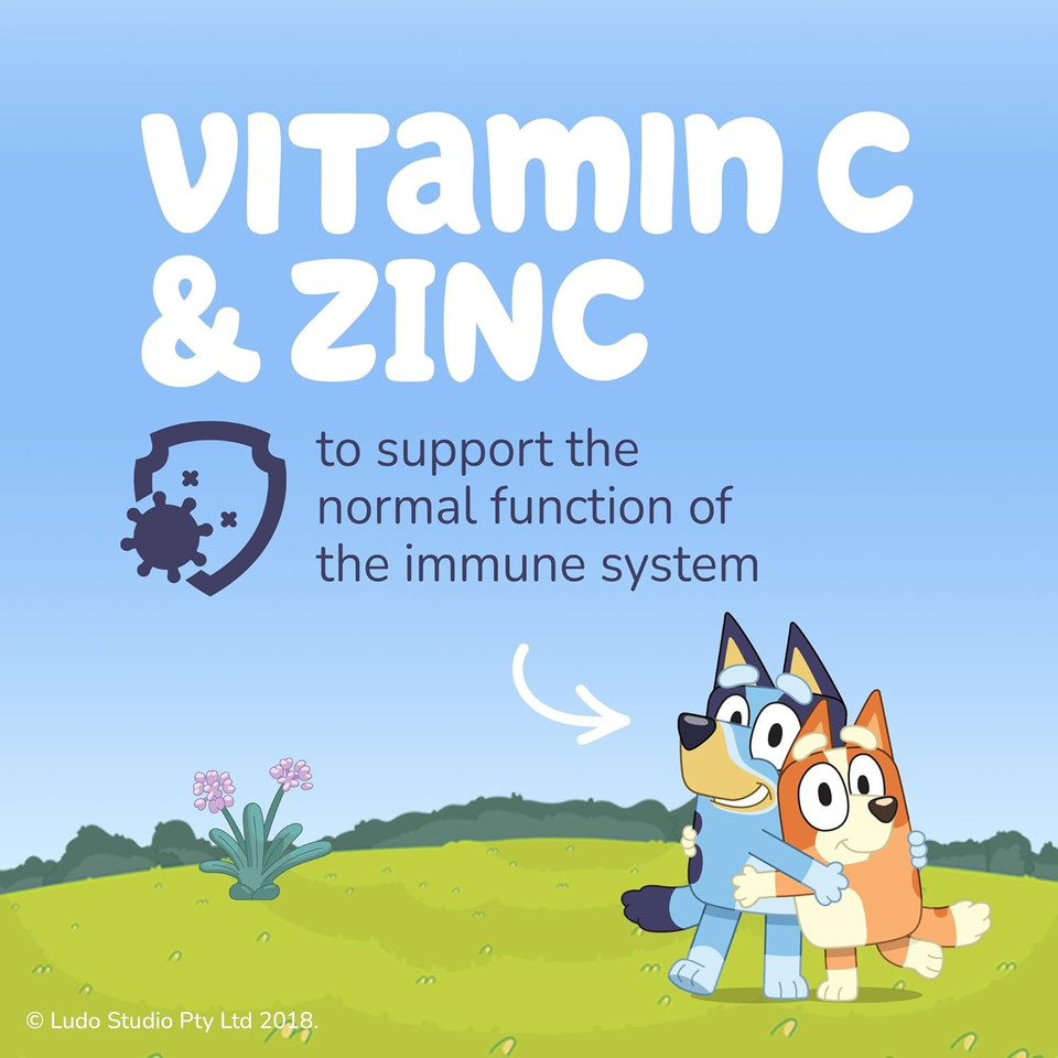 Bluey Kids Immune Support Gummies - Vitamin C, Zinc & Elderberry to Support Immunity and Immune System - Mixed Berry, No Added Sugar, Vegan, Gluten Free - 30 Gummys for Children Ages 3-12