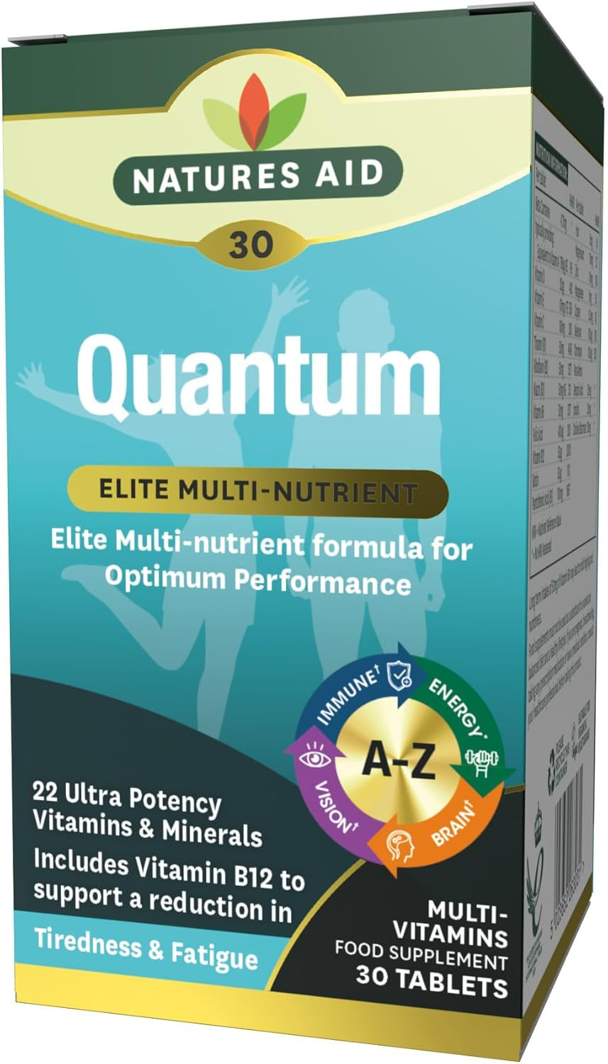 Natures Aid Quantum Super Strength Multivitamin Tablets - High Potency Essential Vitamins & Minerals, Supports Energy, Immunity & Wellness Multi-vitamin- Vegan, Gluten-Free, Non-GMO - 30 Tablets