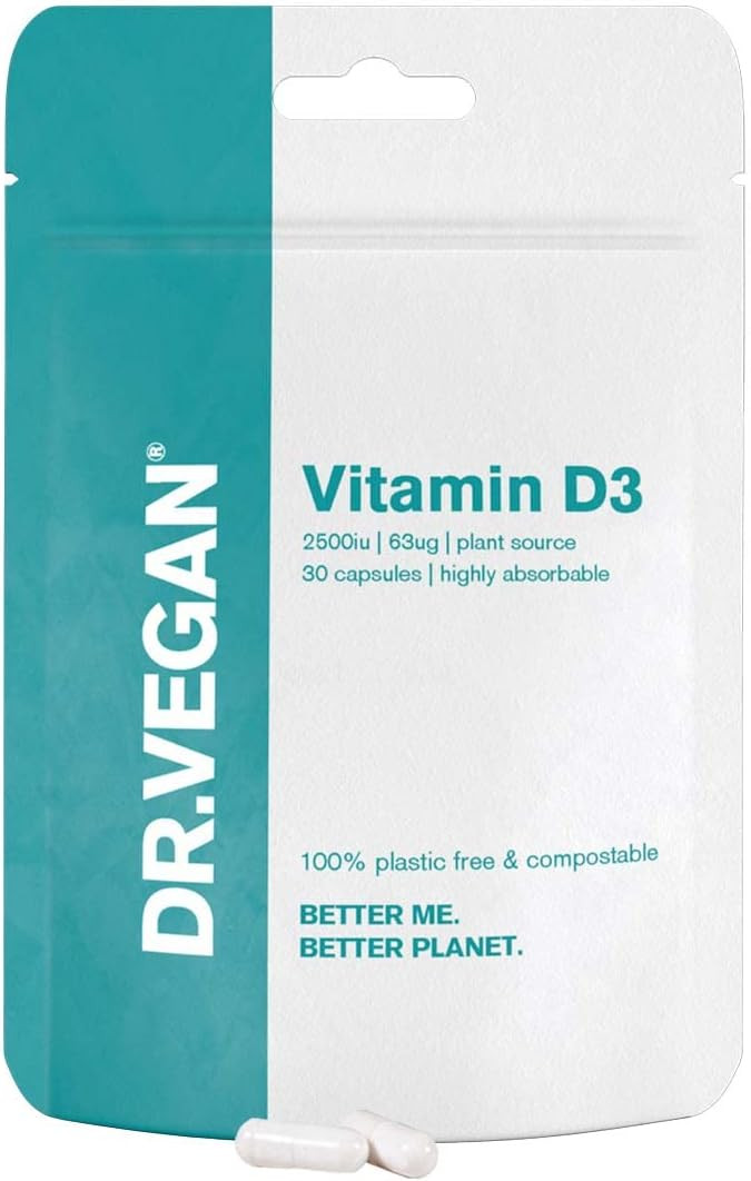 Daily Vitamin D3 2500 IU, 63mcg | Support Healthy Bone and Immunity | 30 Vegan Capsules | One-A-Day | DR.VEGAN