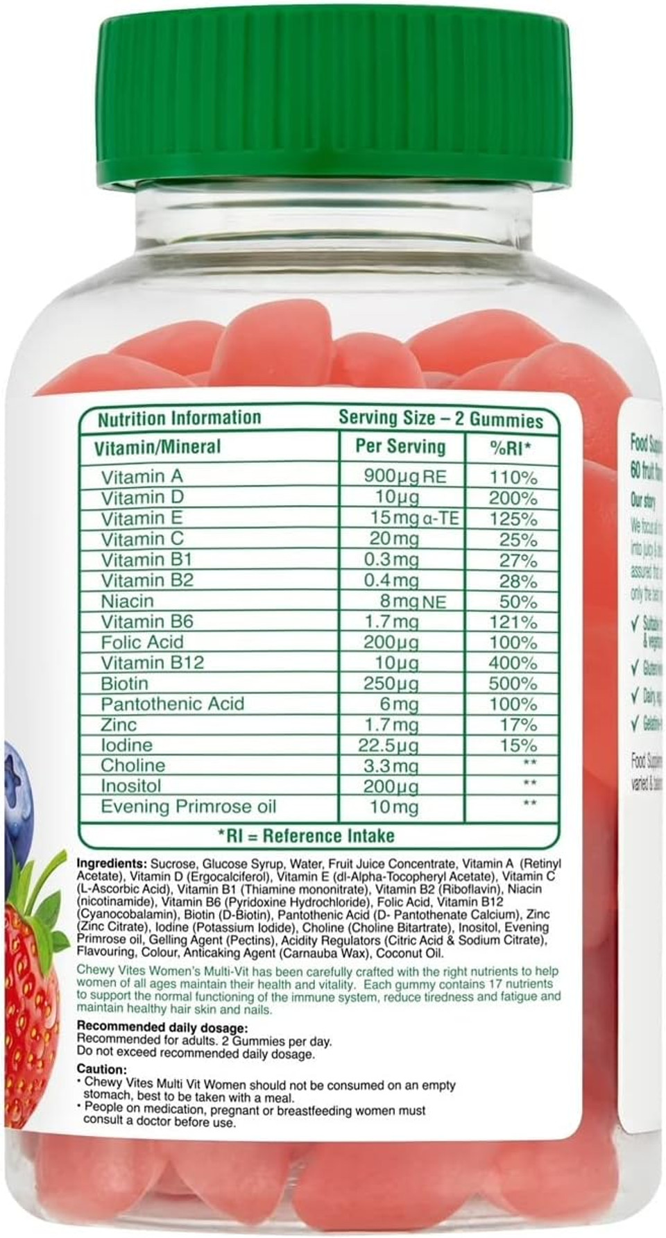Chewy Vites Women Multivitamin, 60 Multivitamin Gummies, 17 Essential Nutrients for Women with High Strength Biotin, Evening Primrose Oil, 1 Month Supply, Vegan, Berries Flavour Chewy Vites Women Multivitamin, 60 Multivitamin Gummies, 17 Essential Nutrients for Women with High Strength Biotin, Evening Primrose Oil, 1 Month Supply, Vegan, Berries Flavour