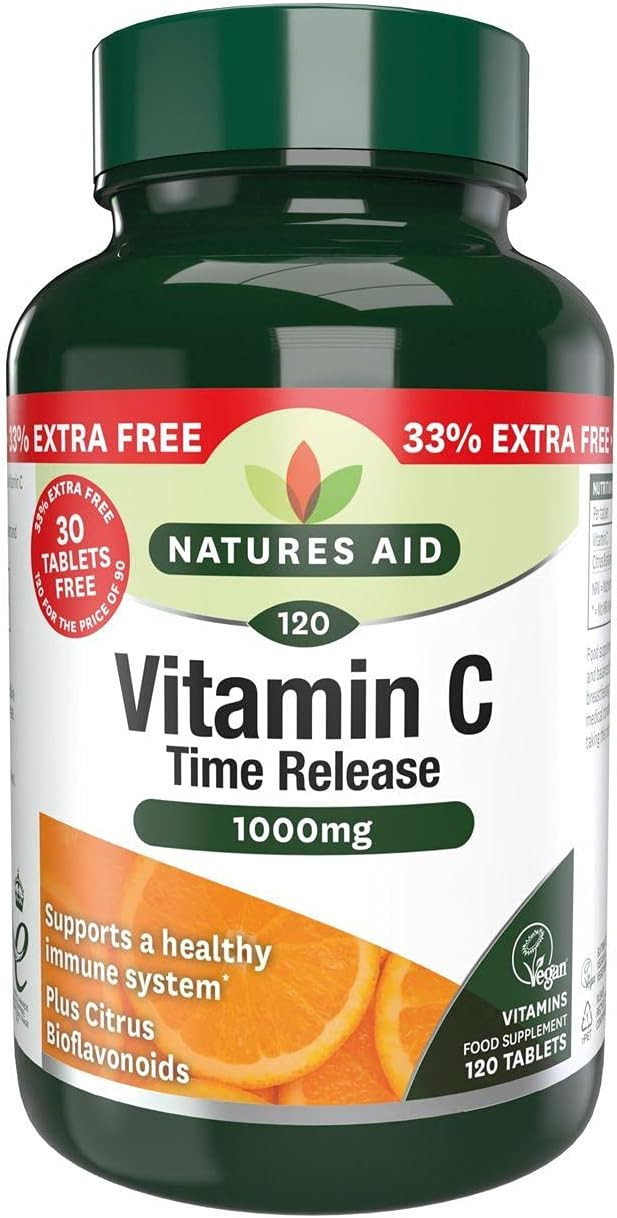 Natures Aid Time Release Vitamin C 1000mg with citrus bioflavonoids - 120 Tablets - Food Supplement