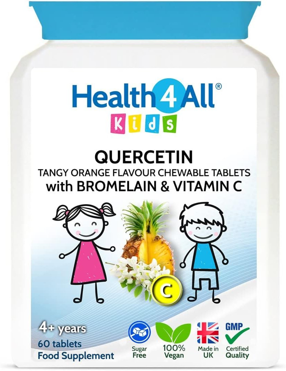 Health4All Kids Quercetin with Bromelain and Vitamin C 60 Chewable Tablets Natural Antihistamine