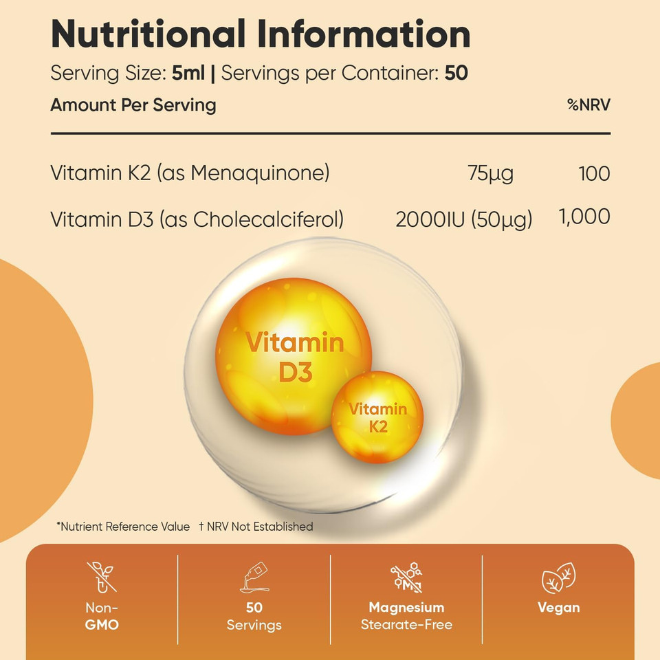 Liposomal Vitamin D3 K2 Liquid for Adults | Vegan Vitamin D3 2000IU & Vitamin K2 (MK-7) 75mcg | Natural Mixed Berry Flavour | 50 Servings | Non-GMO Liposomal Vitamin D3 K2 Liquid for Adults | Vegan Vitamin D3 2000IU & Vitamin K2 (MK-7) 75mcg | Natural Mixed Berry Flavour | 50 Servings | Non-GMO
