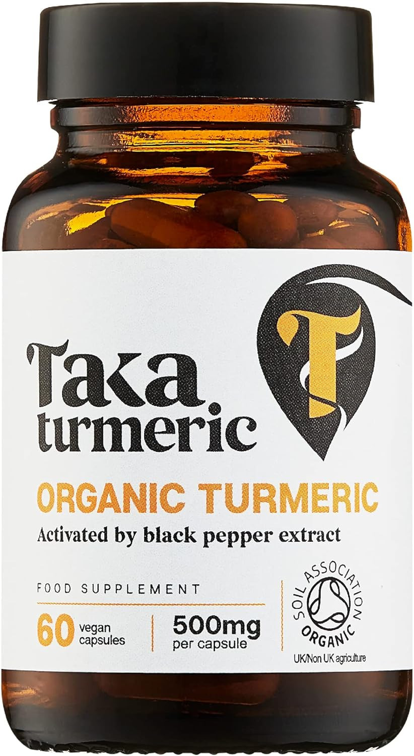 Taka Turmeric, 60 Caps Organic Turmeric with Black Pepper Extract Tumeric Curcumin Supplement, High Strength Tumeric Capsules with Curcumin and Black Pepper, Vegan, Recyclable Packaging