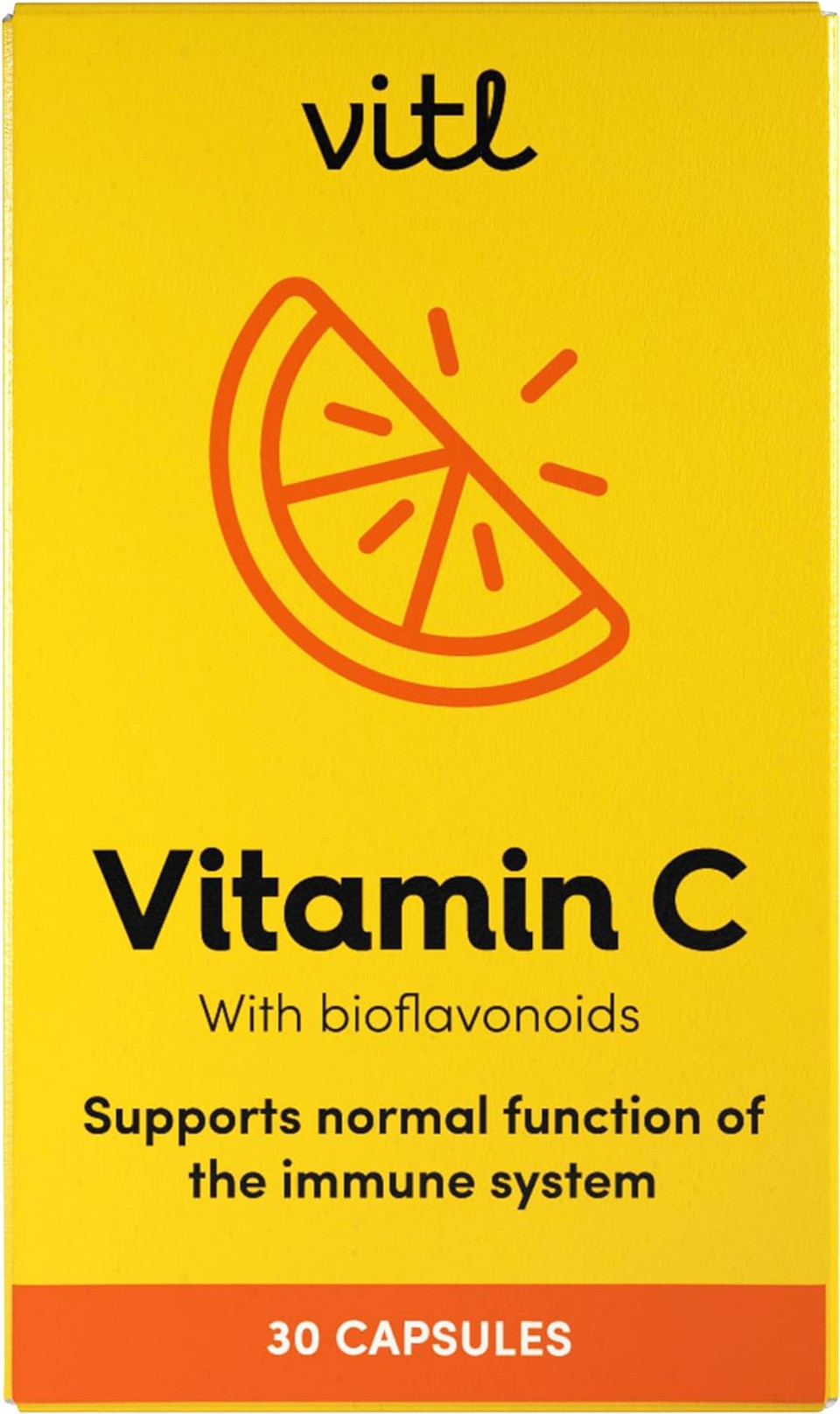 Vitl Vitamin C 500mg Supplement - 30 Vegan Easy to Swallow Capsules - Support Normal Functioning of The Immune System - 1 Month Supply