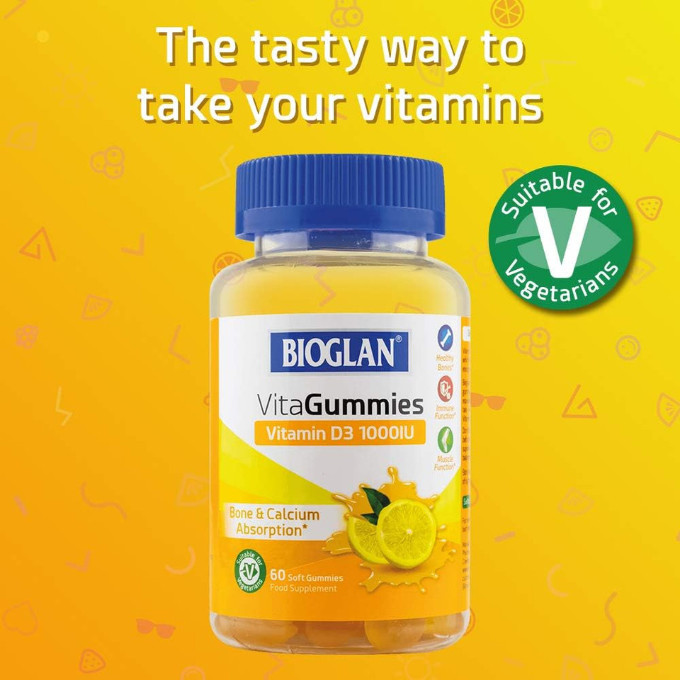 Bioglan Vitagummies | High Strength Vitamin D3 | Vegetarian Friendly | Delicious lemon flavour | 60 Chewy Gummies