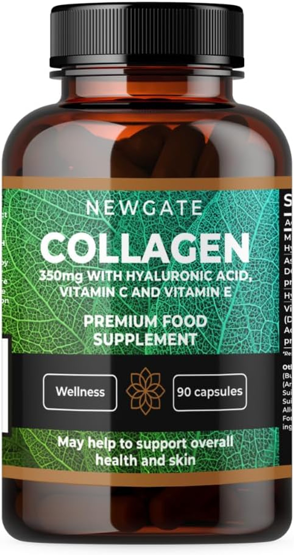 Newgate Labs Marine Collagen 350mg with Hyaluronic Acid, Vitamin C & Vitamin E - 90 High Strength Capsules