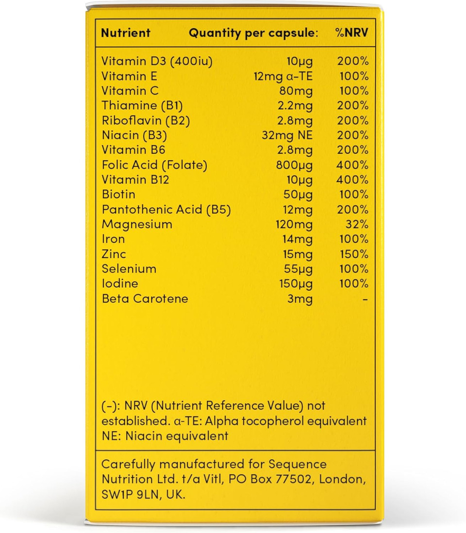 Vitl Female Fertility Supplement - 30 Vegan Capsules - includes Folic Acid, Vitamin B12 & Zinc - Formulated with 17 Essential Nutrients & Vitamins - Conception Support for Women - 1 Month Supply