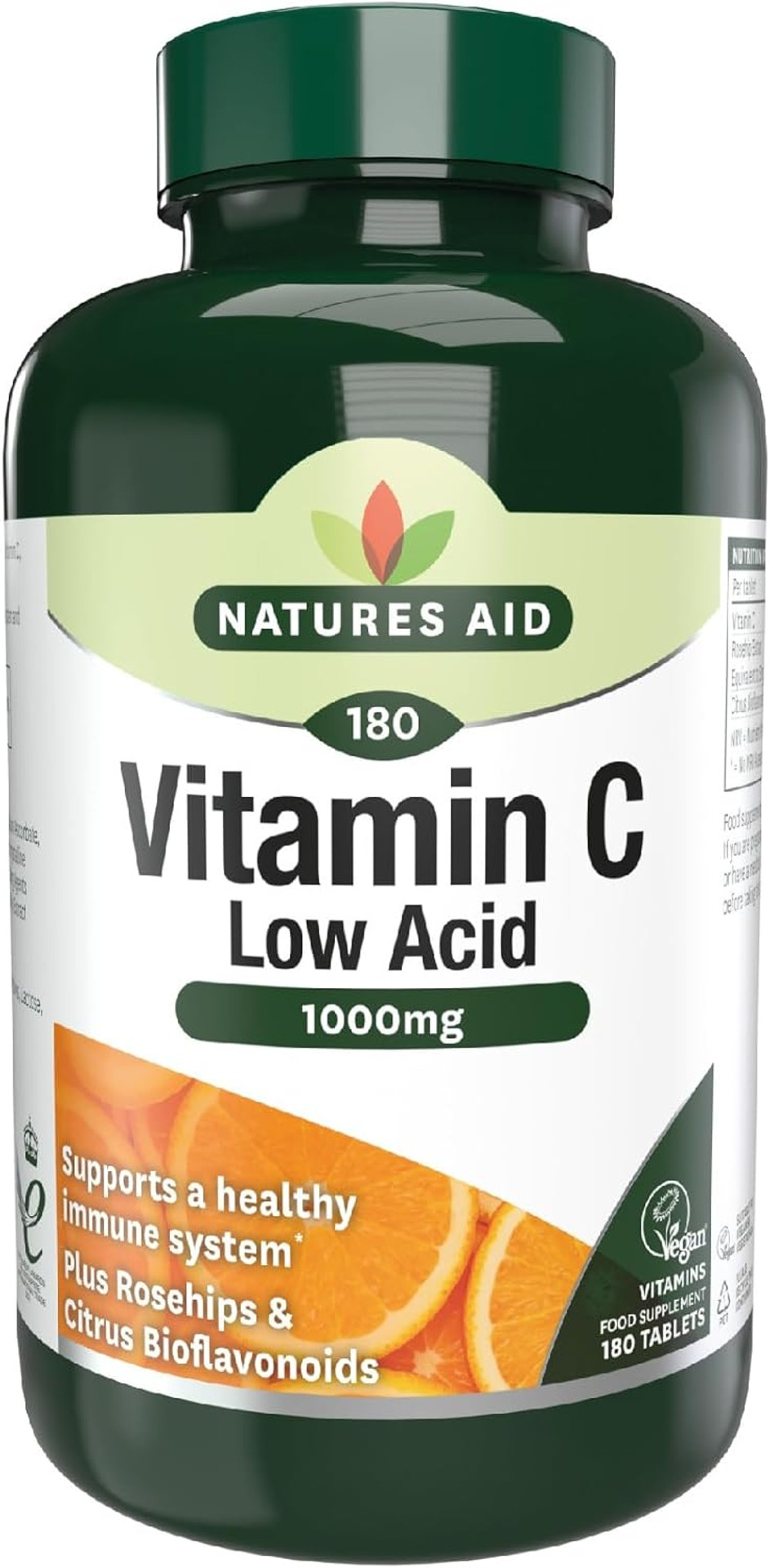 Natures Aid Vitamin C 1000mg Time Release - High Strength with Bioflavonoids - Supports Immunity, Bones & Heart - Antioxidant - Vegan, Gluten-Free, Non-GMO Supplement  180 Tablets