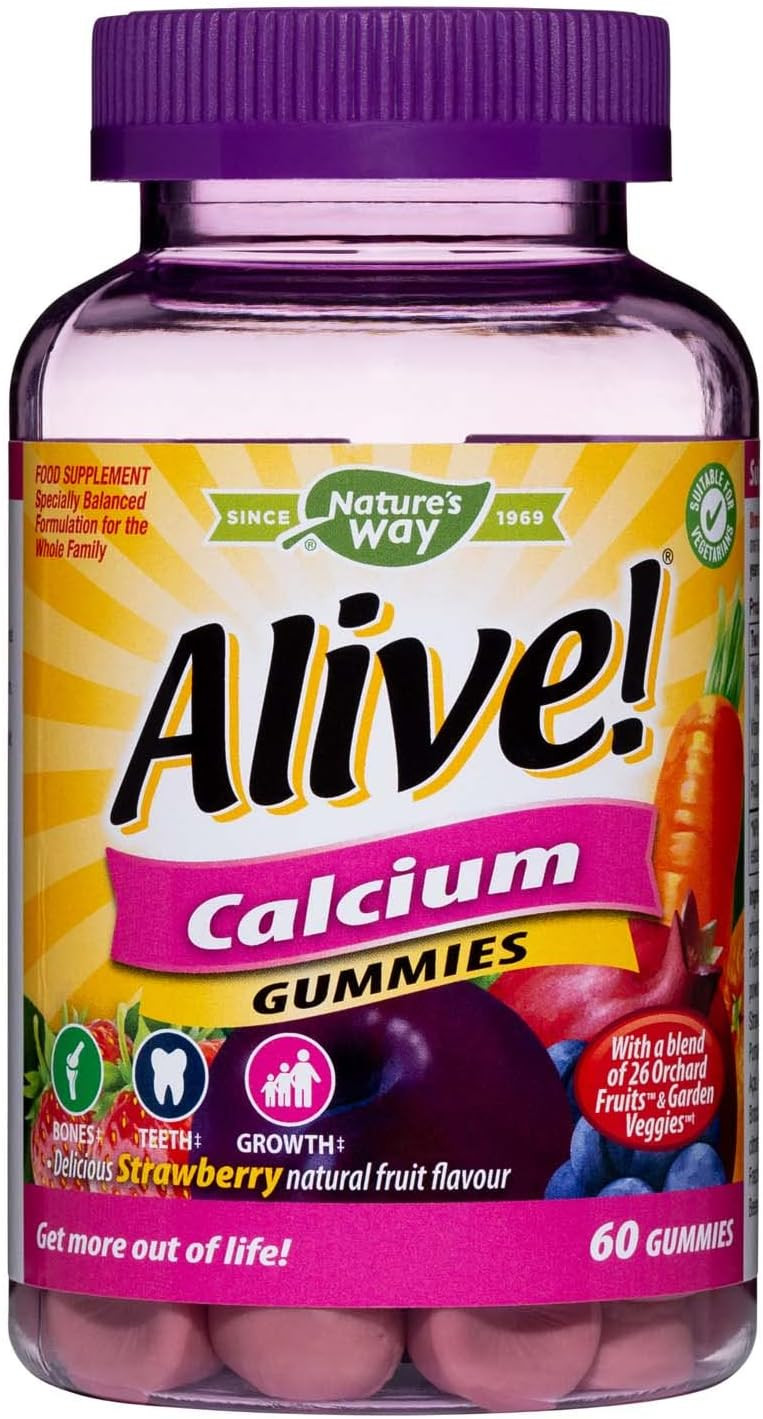 Alive! Calcium Gummies with Vitamin D3 | 60 Chewable Gummies | Specially Formulated for Adults and Children From 3 Years