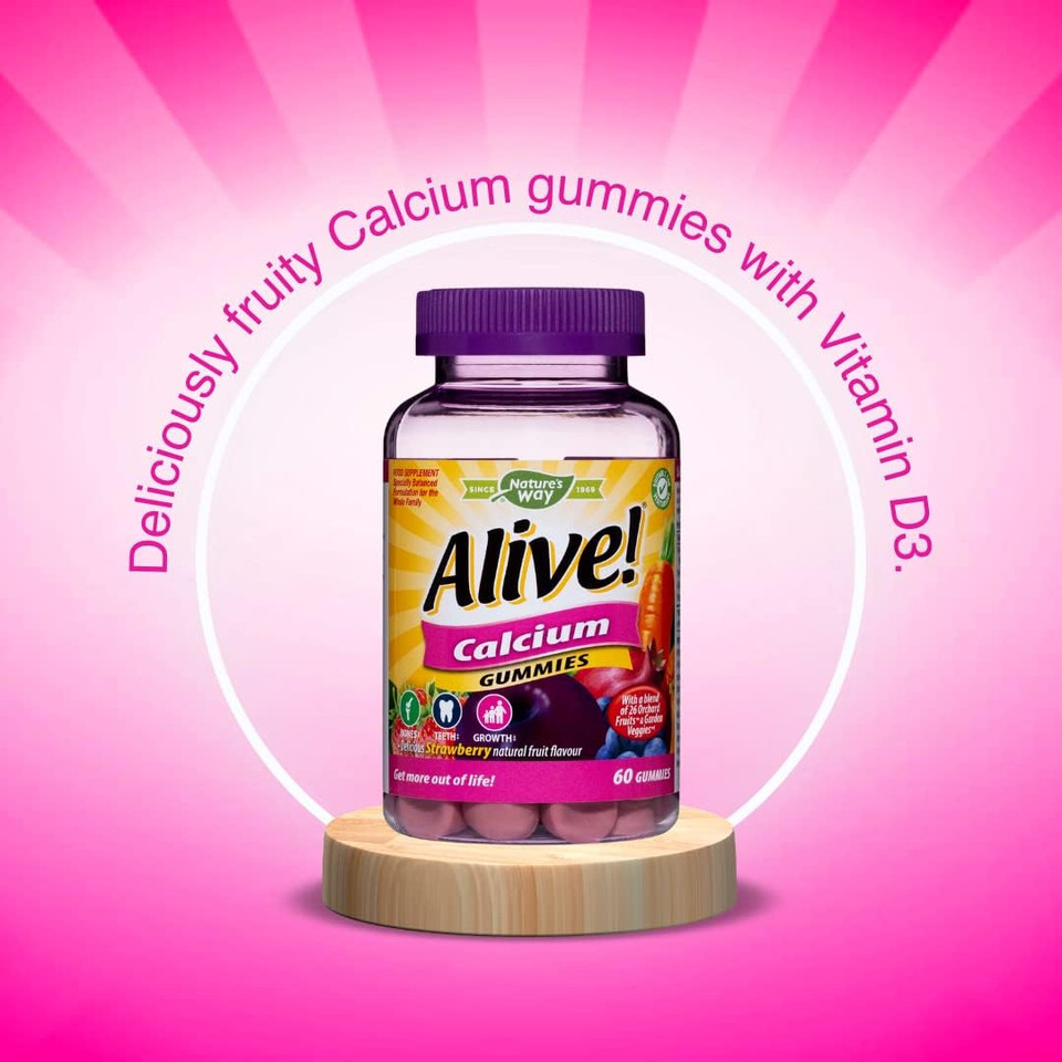 Alive! Calcium Gummies with Vitamin D3 | 60 Chewable Gummies | Specially Formulated for Adults and Children From 3 Years