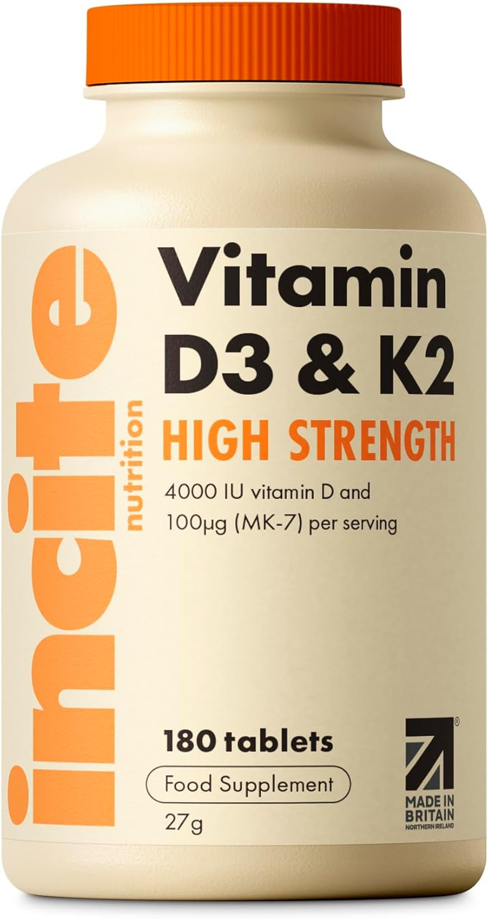 Vitamin D3 K2 (MK7) 100ug - 6 Months Supply - High Strength 180 Tablets - Premium Vegetarian Tablets - Suitable for Vegetarian - Vitamin D3, 4000iu & K2 - Made in UK