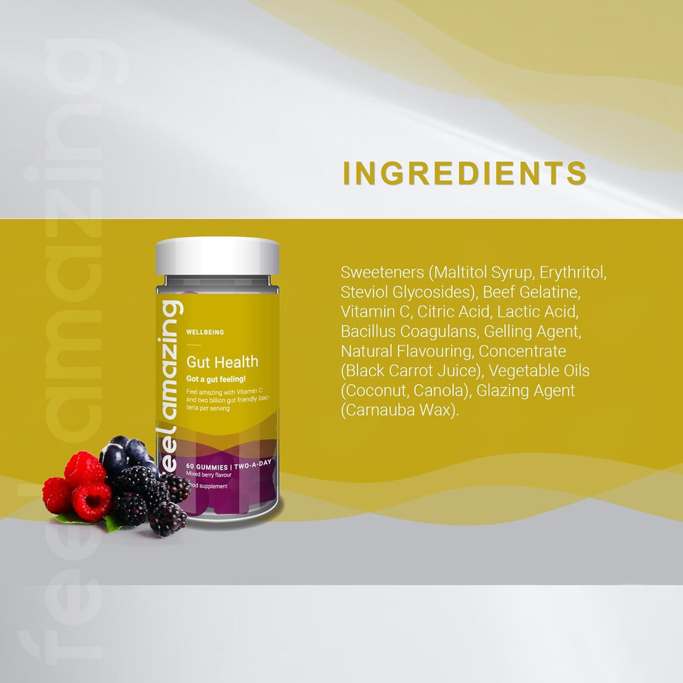 Feel Amazing Gut Health Probiotic Gummies - with 1 Billion Live Cultures & Vitamin C - 60 Orange-Flavored Gummies - 30-Day Supply (1)