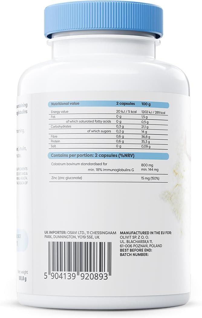Osavi Colostrum Immuno 800mg  60 Capsules | Bovine Colostrum with 18% Immunoglobulins G and Highly Absorbable Zinc Gluconate