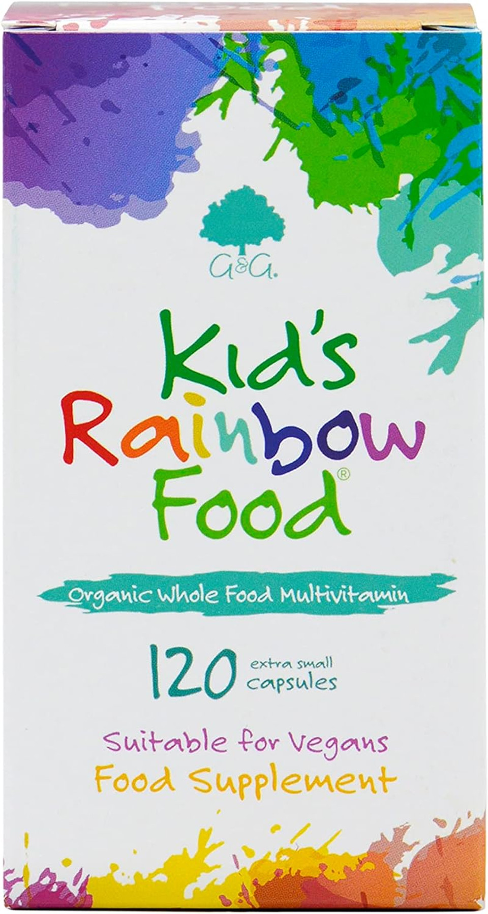 Kids Rainbow Food - Organic Whole Food Multivitamin Supplement - Ideal for Children - 120 Vegan Capsules - Non-GMO, Made in The UK by G&G Vitamins