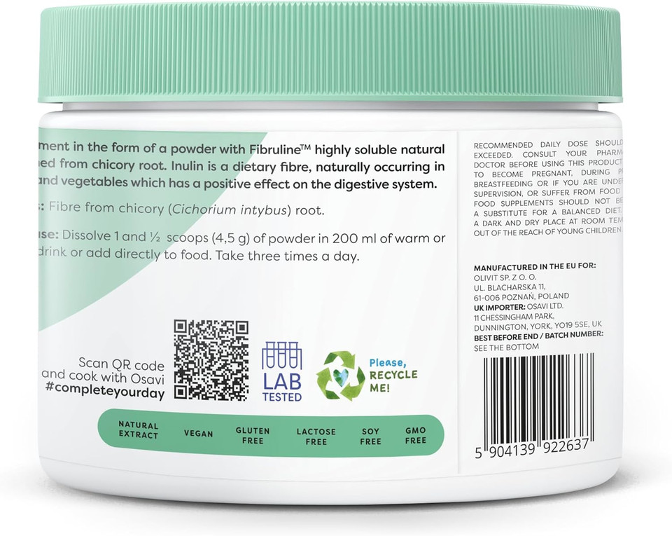 Osavi Inulin  270 g | Highly Soluble Chicory Root Inulin Powder for Digestive Health | Supports Bowel Function & Natural Fiber Intake