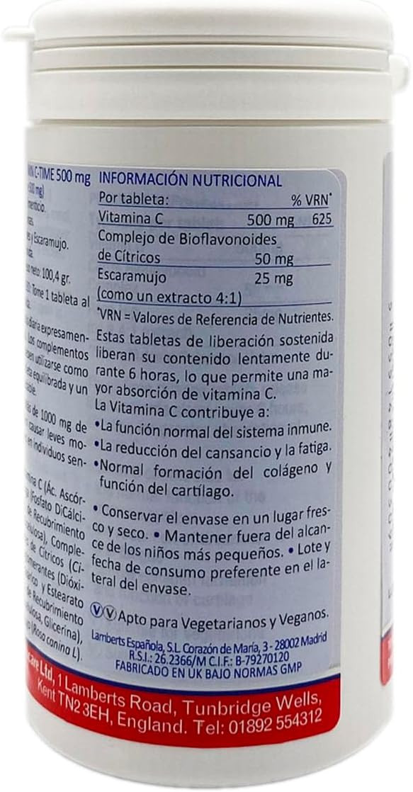 Lamberts Time Release Vitamin C 500mg with Bioflavonoids - 100 Tablets
