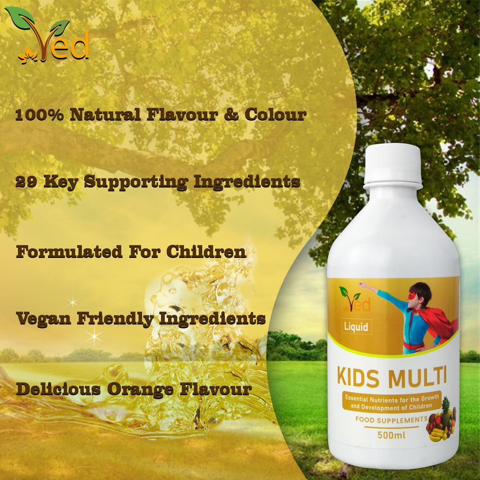 Ved's Kids Multivitamin Liquid Supplement for Child Immune Support, Natural Mix Fruit Flavour, 500 ml (33 Days Supply)