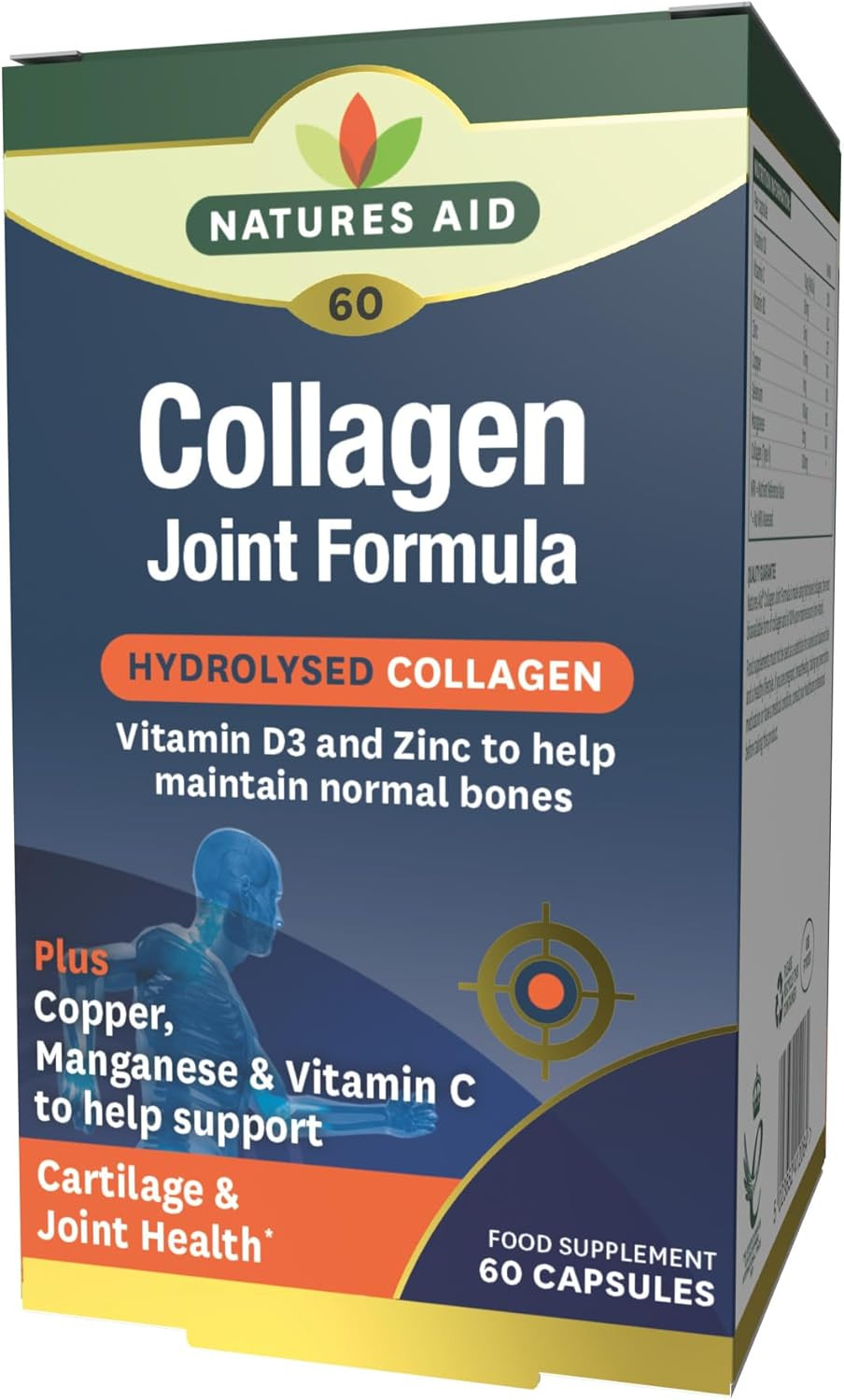 Natures Aid Collagen Joint Formula - Vitamin C D3 Copper Manganese Zinc - Supports Cartilage, Bones and Joint Health - High Potency Marine Type II Supplement - Vegan Non-GMO Gluten-Free - 60 Capsules