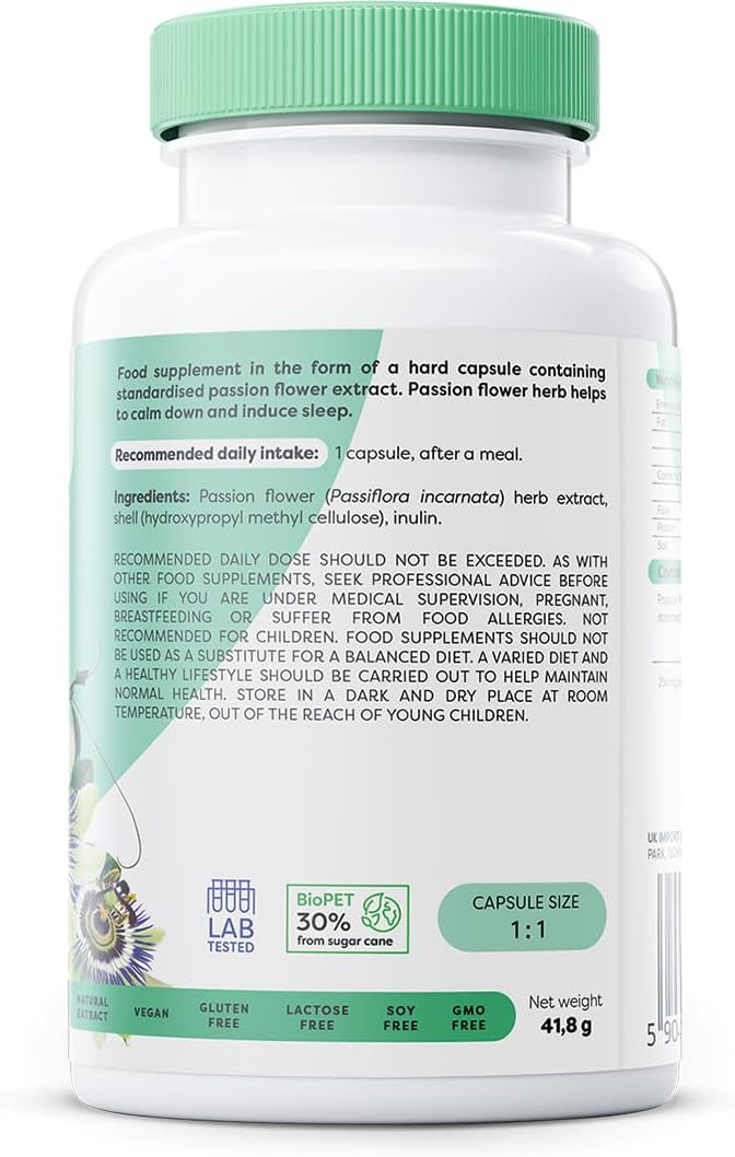Osavi Passiflora 250 mg  120 Vegan Capsules | Standardized Passion Flower Extract for Relaxation & Sleep Support | Helps with Mental Tension & Anxiousness