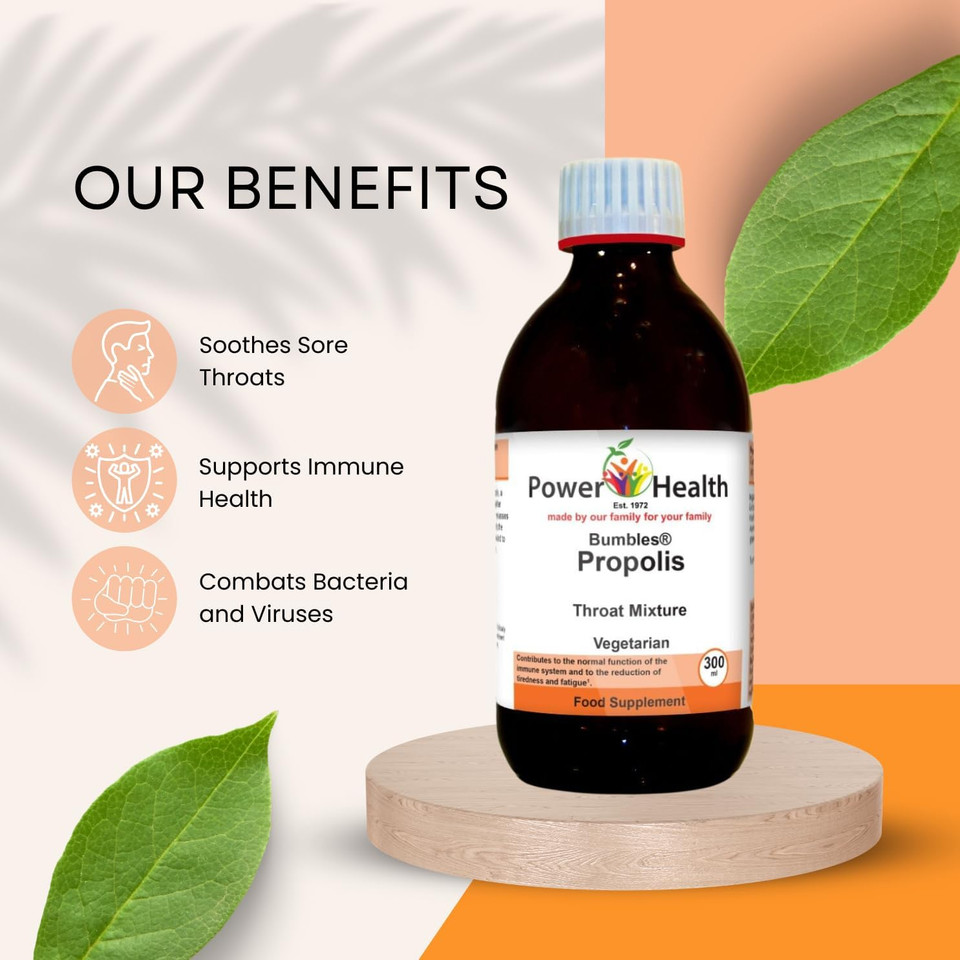 Power Health Bumbles Propolis Throat Mix 300ml | Bee Propolis Liquid with Vitamin C Immune System Booster | Anti-Inflammatory Propolis Liquid Mix