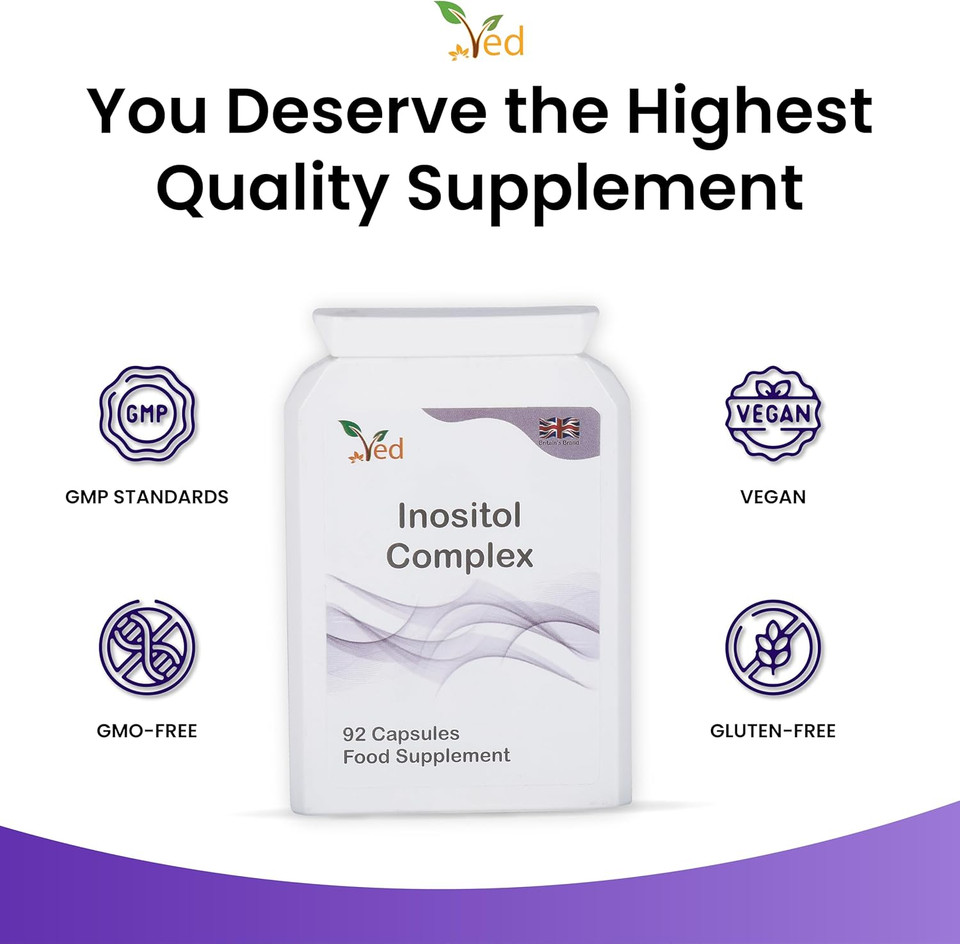 Ved Inositol Complex, Myo- Inositol 2000 mg & D Chiro-Inositol 300 mg, Folate 400 mcg & Chromium 100 mcg, 92 Vegan Capsule (23 Days Supply)