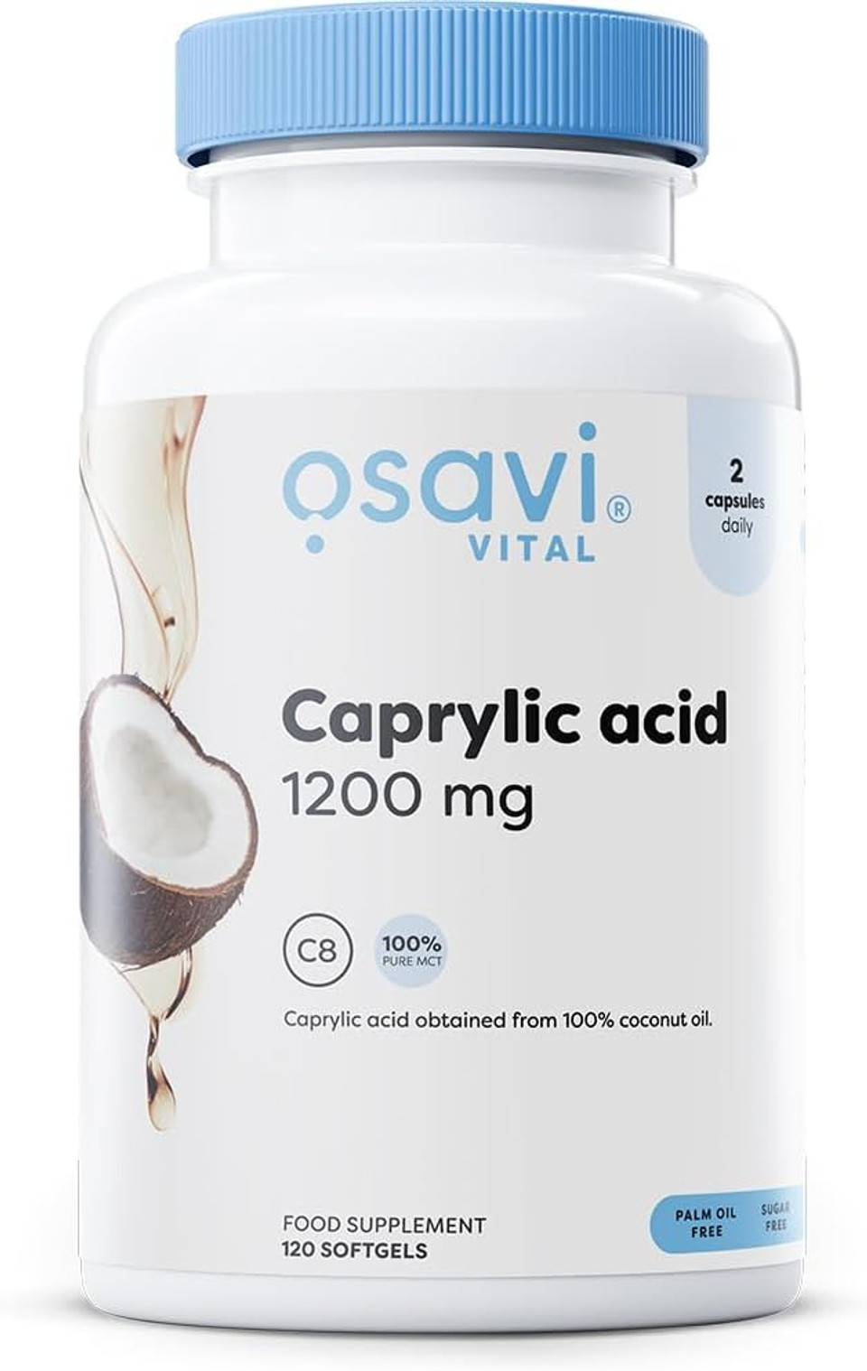 Osavi Caprylic Acid 1200mg  120 Softgels | Derived from MCT Oil of Coconut Palm | Easy to Swallow for Optimal Digestive Health