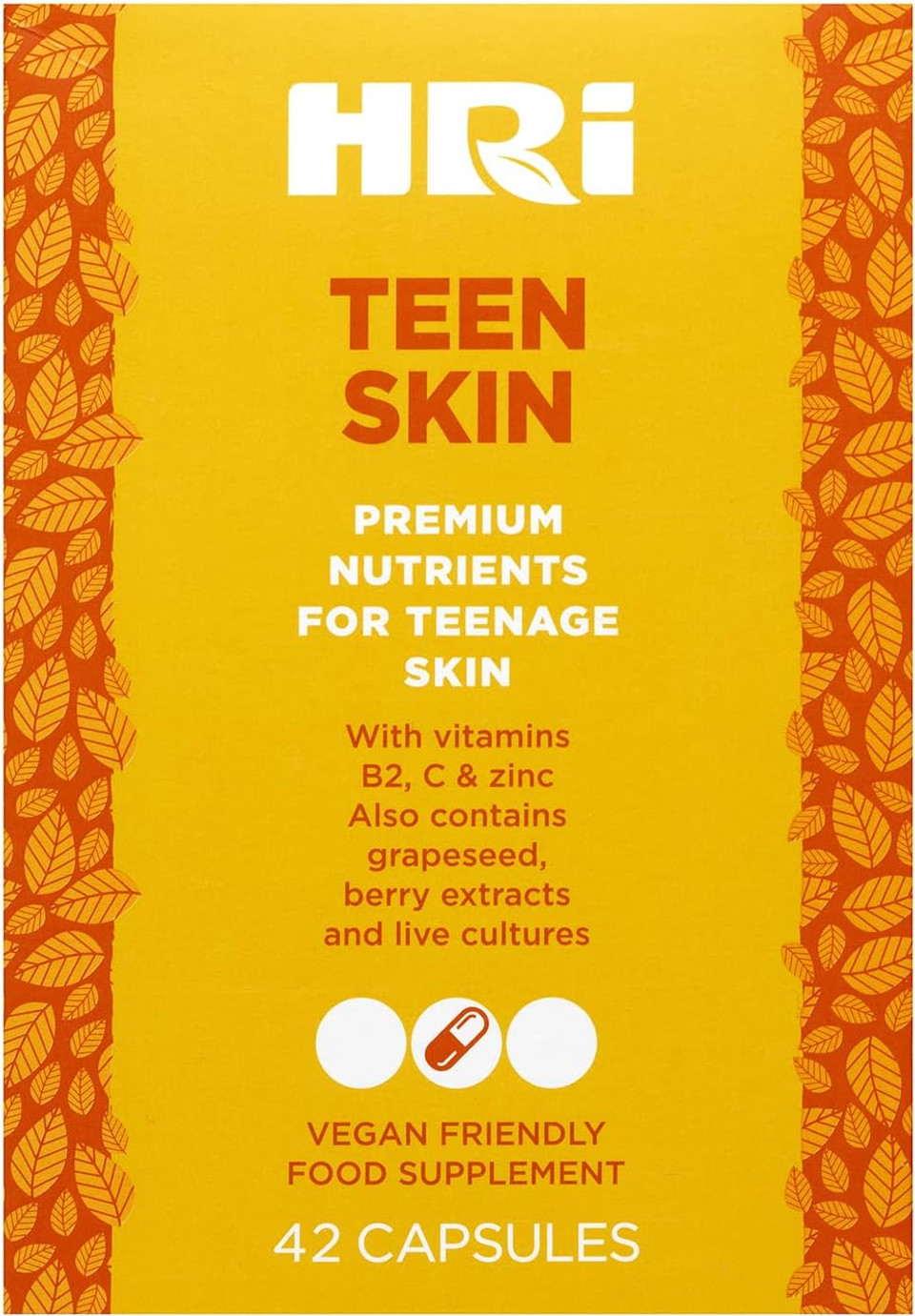 HRI Teen Skin Kids Vitamins - Multivitamin for Kids 12-18 Years - to Aid Health and Well Being of Teens. Healthy Immune System, Gut, Skin Care for Teenage Girls and Boys. 42 Vegan Capsules