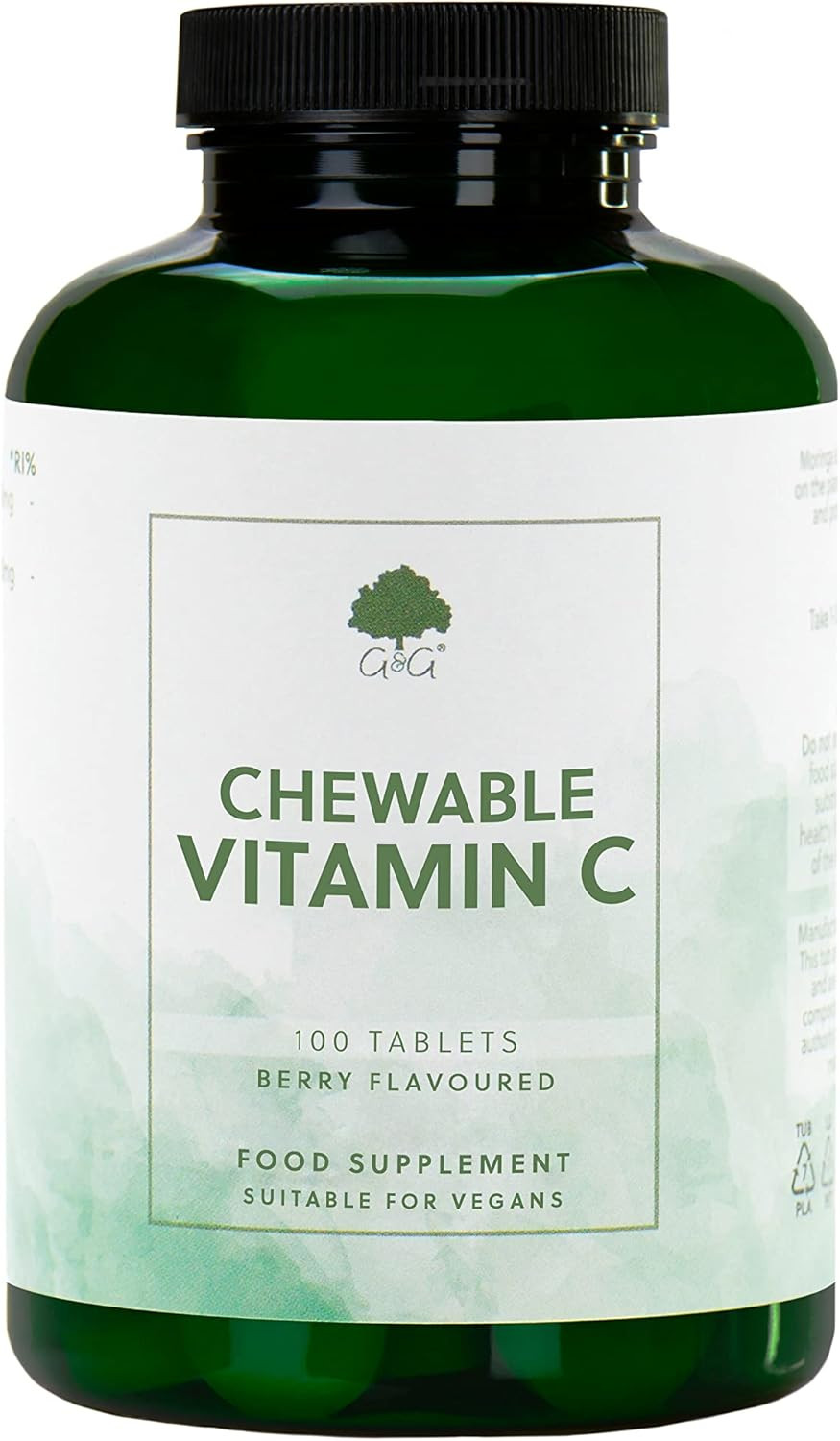 Chewable Vitamin C Tablets | 300mg of Vitamin C per Raspberry Flavoured Tablet | 100 Tablets | G&G Vitamins