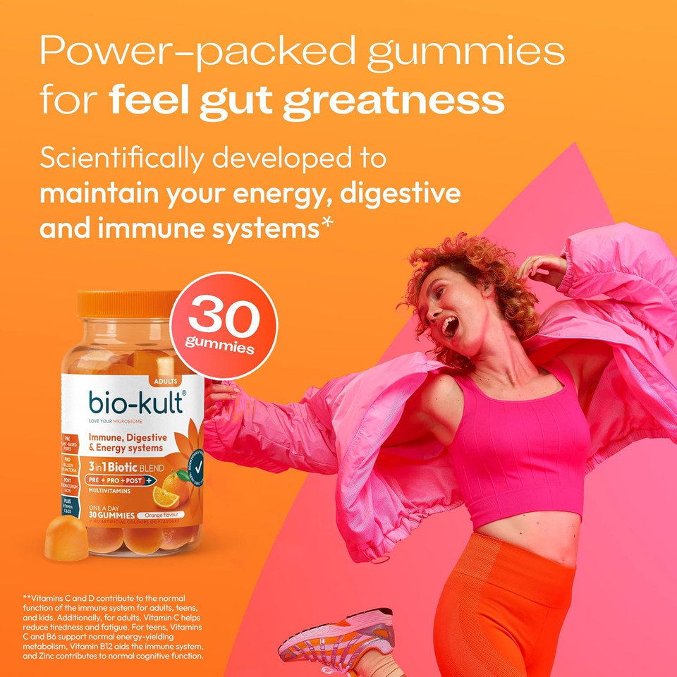 Bio-Kult 3in1 Gut Health Gummies for Kids | 2B CFU + Multivitamins | Strawberry Flavour | Ages 4+ | 30 Probiotic Gummies