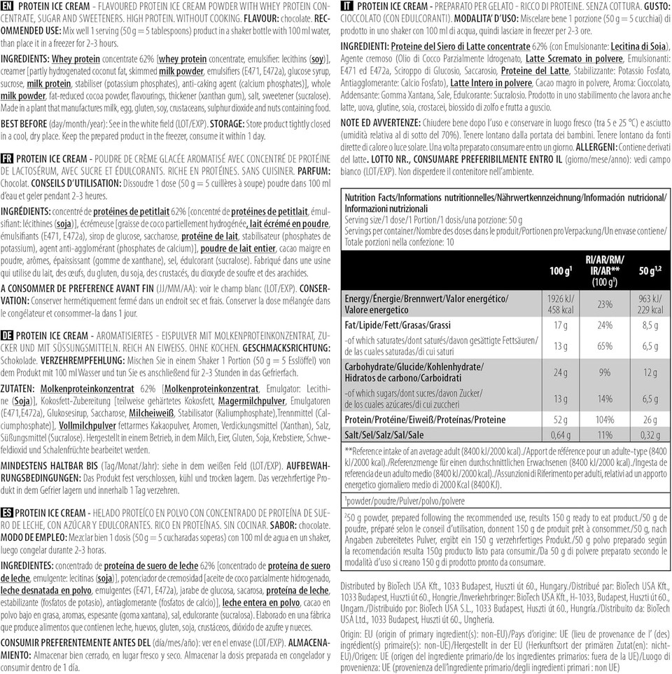 BiotechUSA Protein Ice Cream Chocolate 500 g Bag