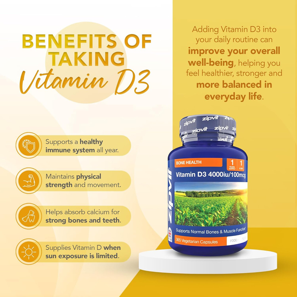 Zipvit Vitamin D3 4000iu, 365 High Strength Vitamin D Softgels, Support Your Immune System, 1 Year Supply