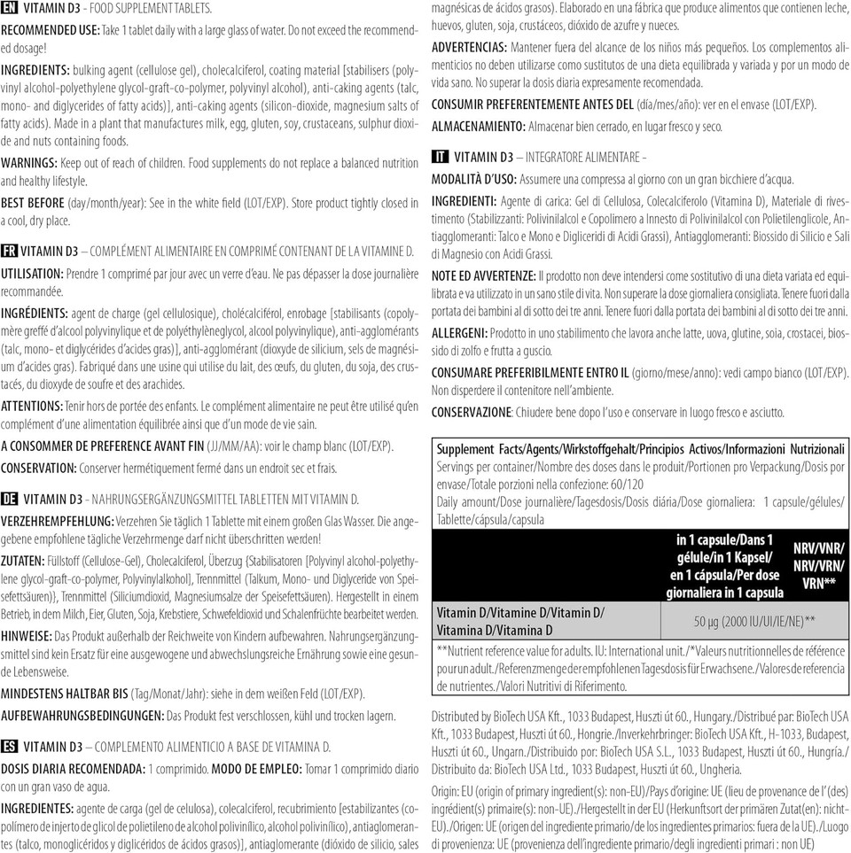 BioTechUSA Vitamin D3 Tablets | 2000 IU | for Strong Bones, Immunity & Muscle Function | Easy-to-Take Supplement | 120 Tablets