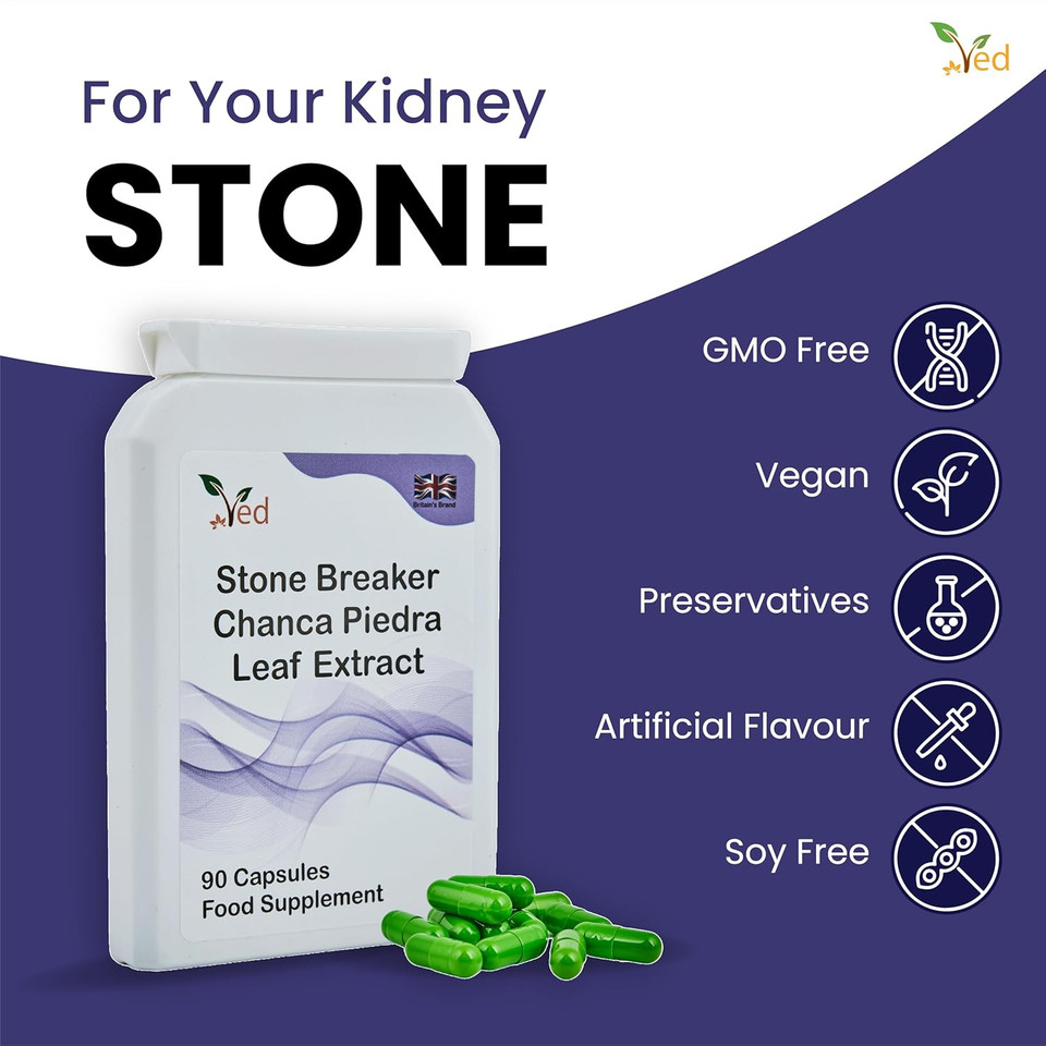 Ved Stone Breaker, Chanca Piedra Leaf Extract 1500 mg Kidney & Liver Support, Dissolve, Flush & Cleanse,90 Vegan Capsule (30 Days Supply)