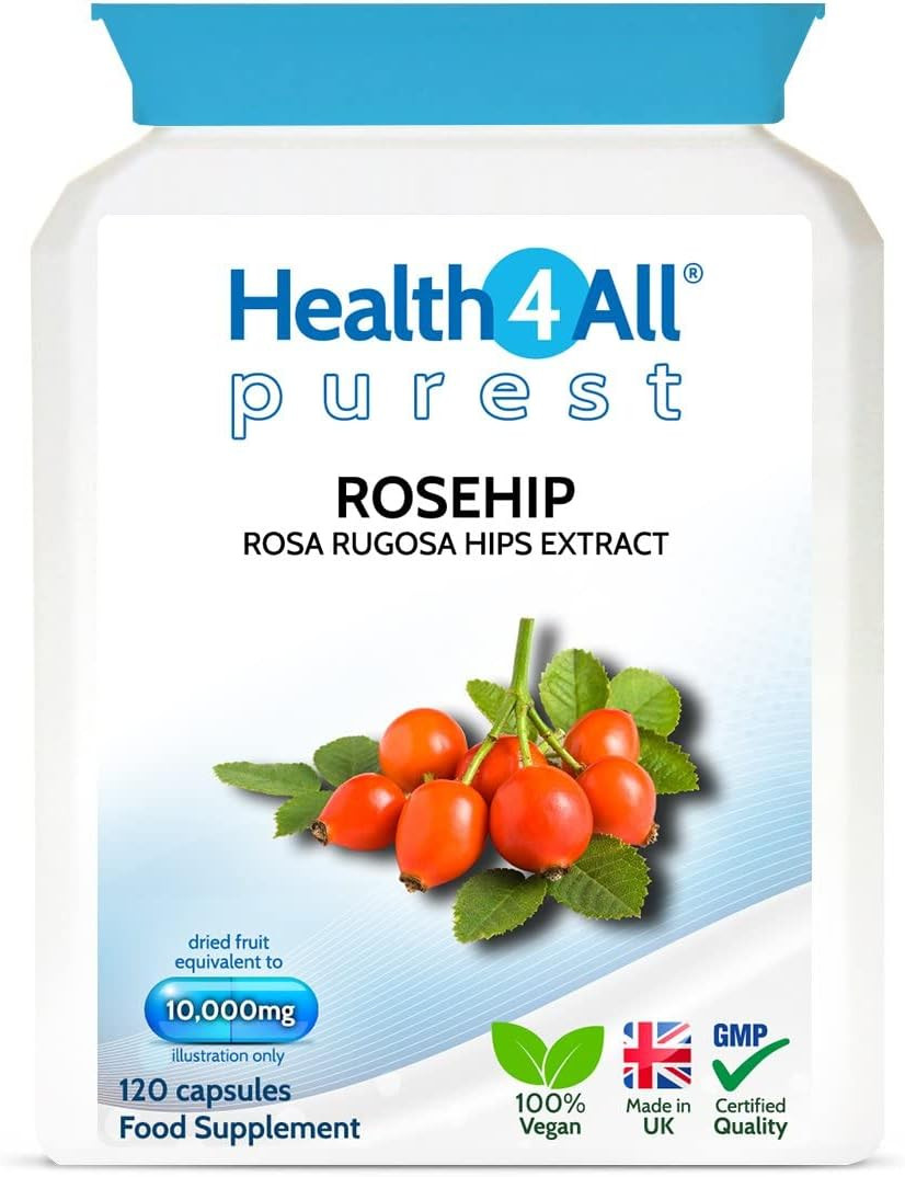 Health4All Rosehip 10000mg per Capsule 120 Capsules (not Tablets) Purest - no additives. 1 a Day Vegan Joint Support Rosehip Supplement