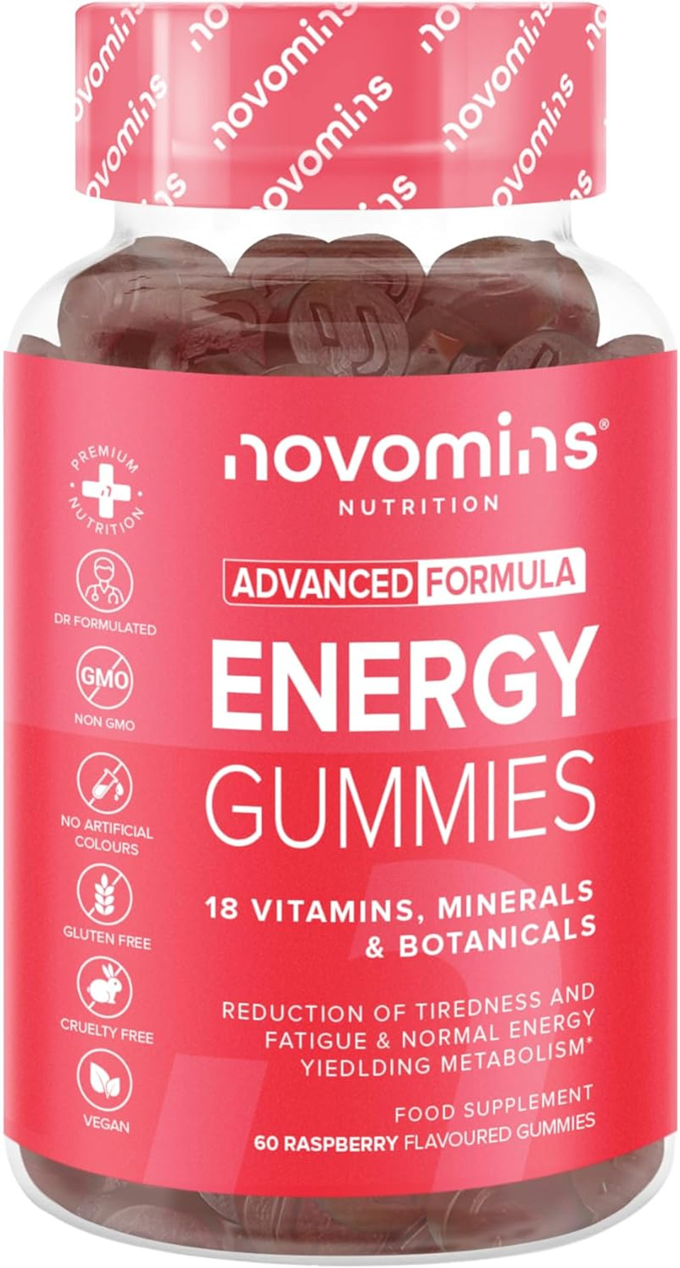 Energy Gummies - High Strength Alternative to Running Gels, Energy Tablets, & Energy Gels for Running - Caffeine Free Supplements - for Running, Cycling, Studying - Novomins