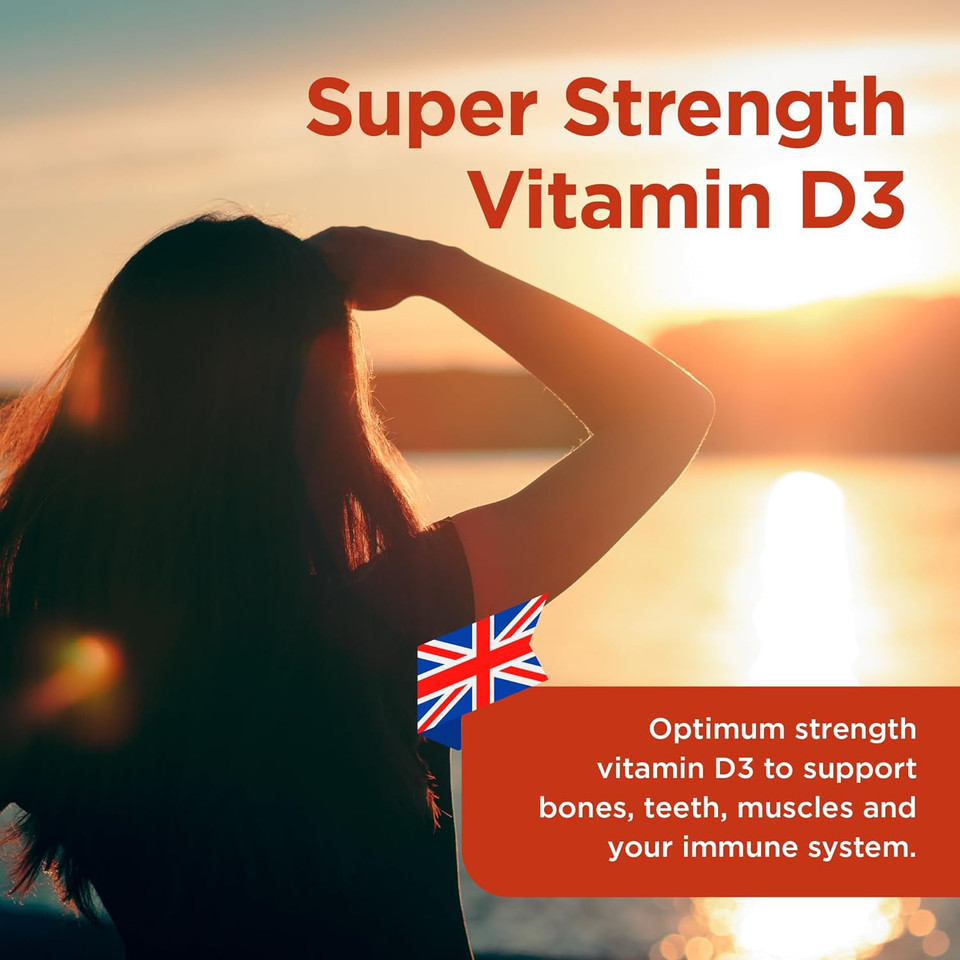 Healthspan Super Strength Vitamin D3 | Immune Health | Bone, Teeth & Muscle Health | Contains 1,000iu of Natural Source Vitamin D3 in Each Tablet | Vegetarian (240 Tablets)