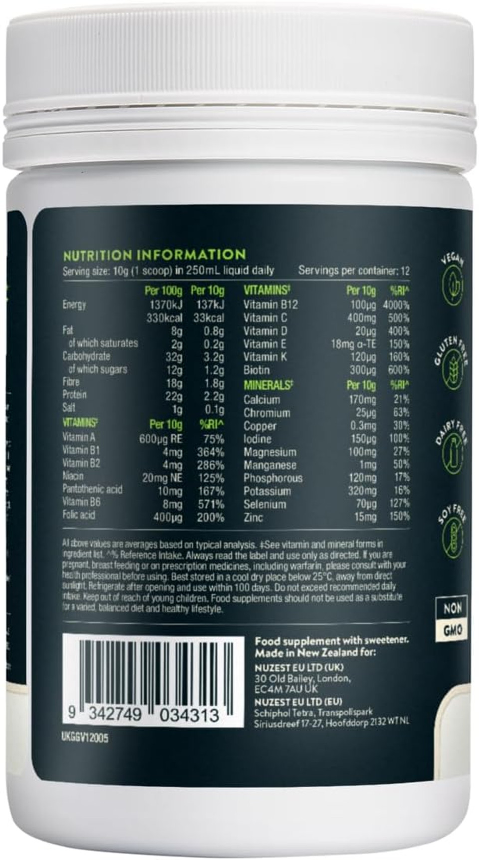 Greens Powder by Nuzest  Good Green Vitality  Filled with Vitamins, Minerals & Superfoods  Vegan Multivitamin Greens Drink - Gluten Free - Dairy Free - (10g (Box of 5)