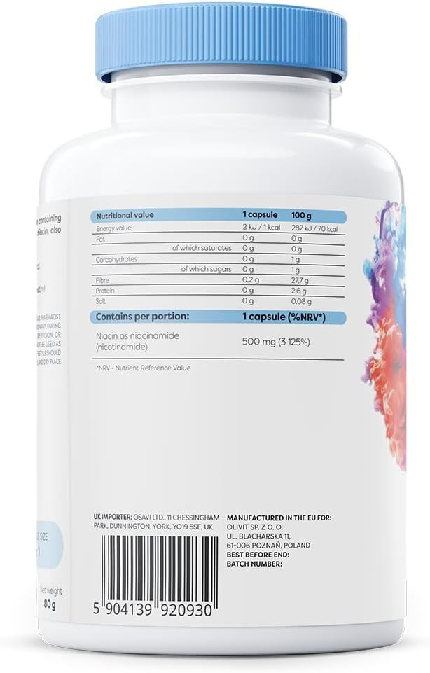 Osavi Niacinamide 500 mg  120 Vegan Capsules | Supports Nervous System & Psychological Function | Reduces Fatigue, Maintains Healthy Skin & Mucous Membranes | Contributes to Normal Energy Metabolism